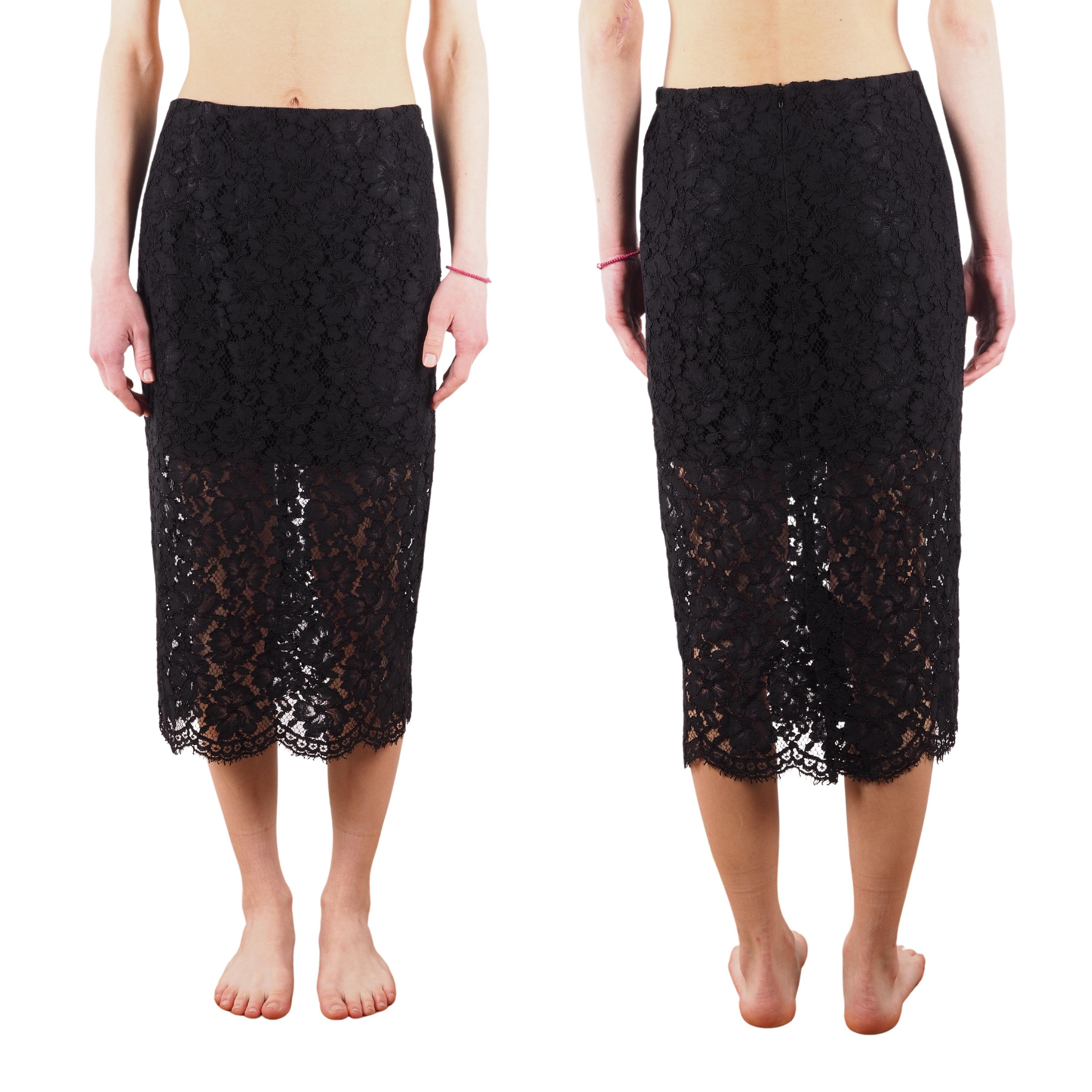 Maje Sandro Black Mid Length Lace Floral Sheer Skirt Size 27" / US 4 / IT 40 - 1 Thumbnail
