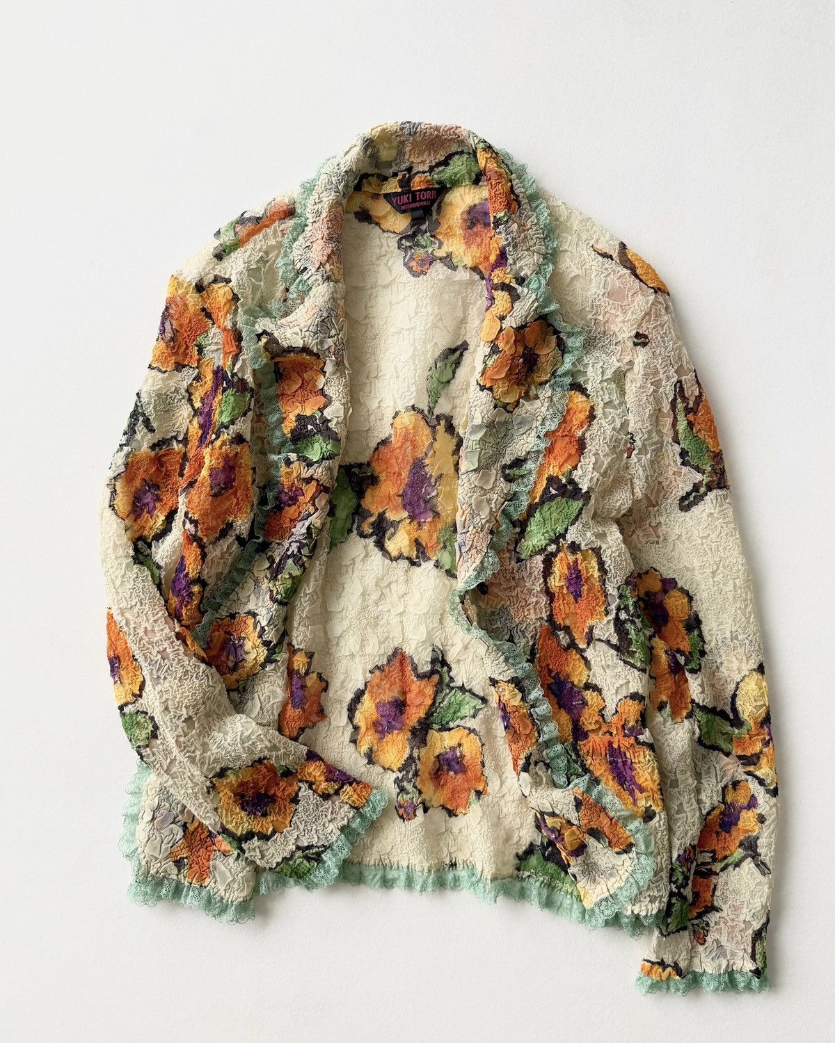Japanese Brand YUKI TORii WRINKLED PLEATS FLORAL SHIRT Size L / US 10 / IT 46 - 1 Thumbnail