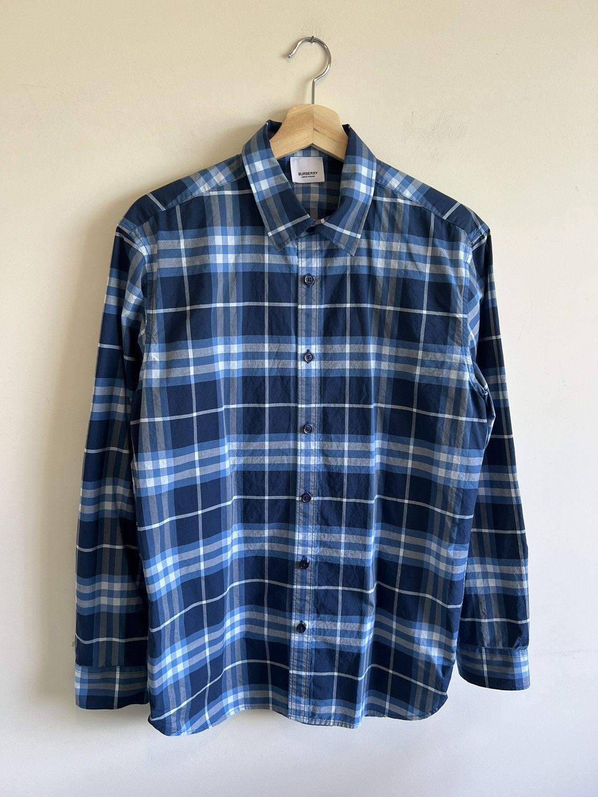 Burberry MultiColor Button Down Nova Check Navy Blue Tops