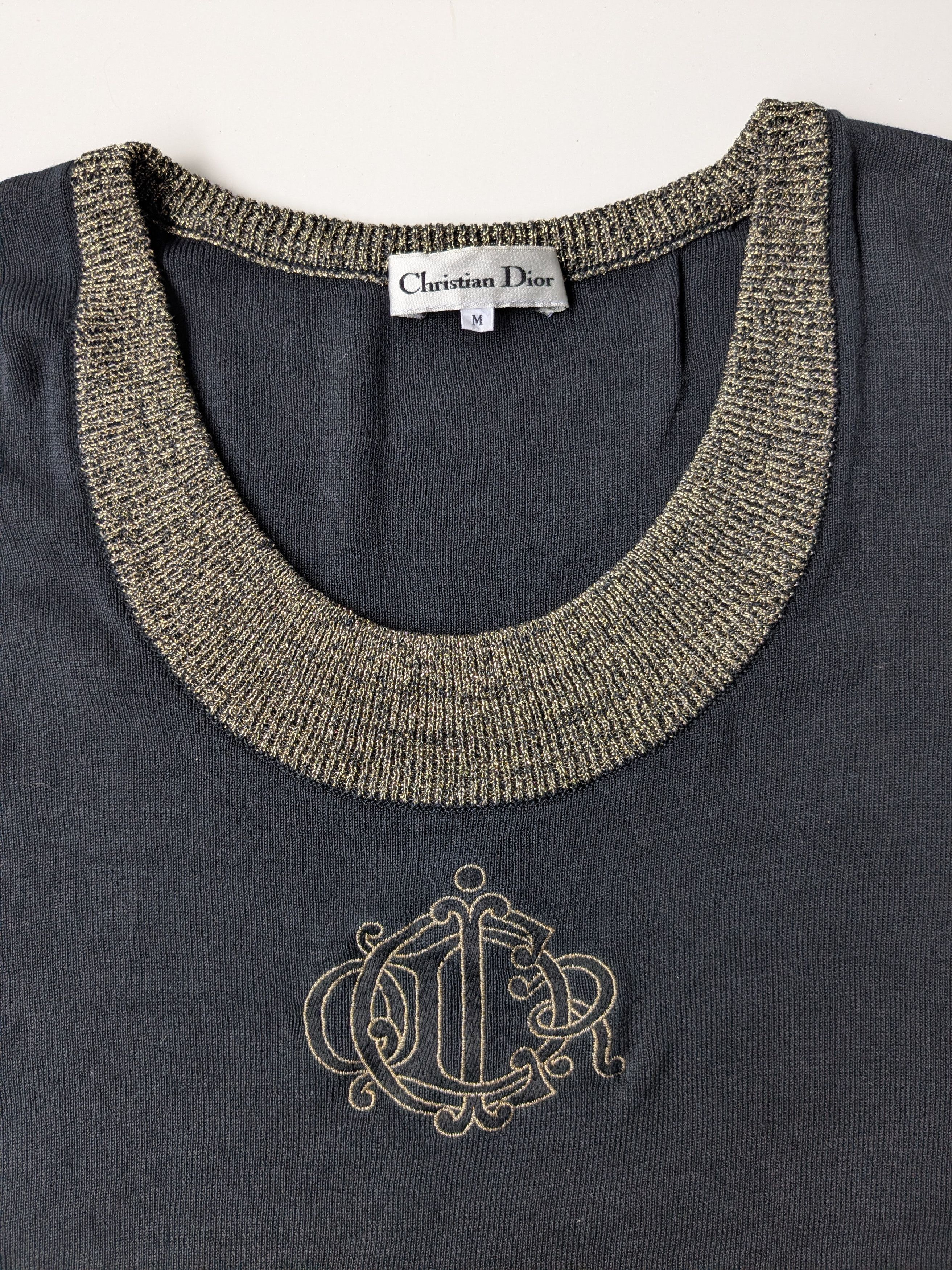 Christian Dior Monsieur Vintage Christian Dior crop black knit gold embroidery shirt Size M / US 6-8 / IT 42-44 - 3 Thumbnail
