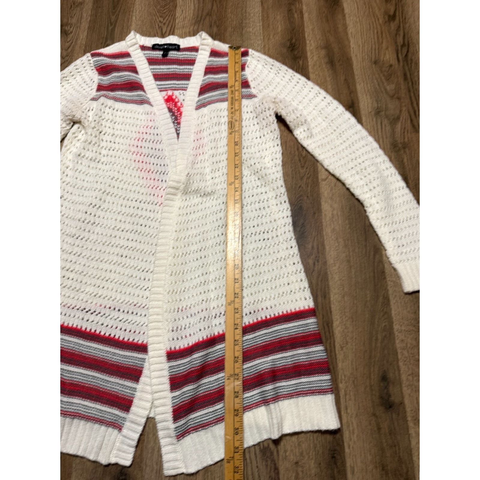 Vintage Derek Heart Women's Sweater Large White Red Grey Long Sleeve Open Cardigan Knit Size L / US 10 / IT 46 - 7 Thumbnail
