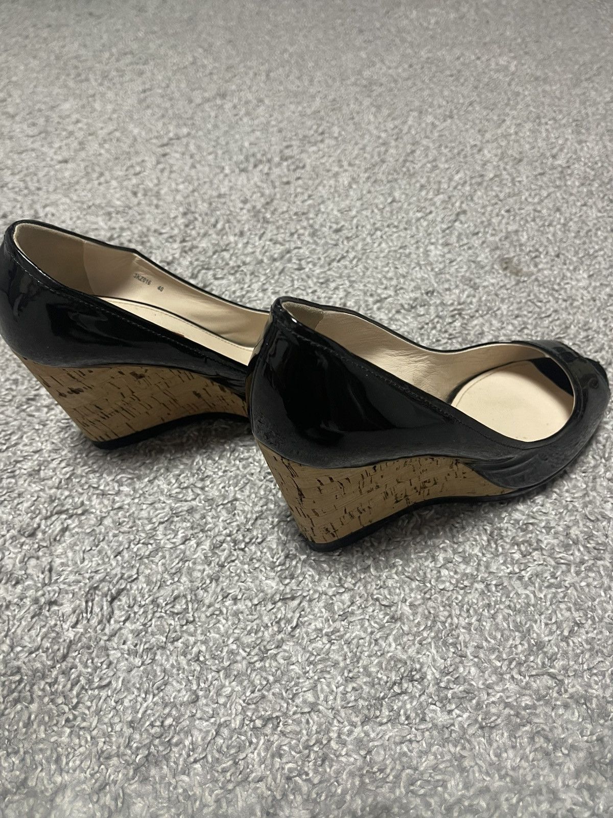 Prada Prada Vintage Patent Leather Peep Open Toe Wedge Cork Heels Size US 9 / IT 39 - 3 Thumbnail