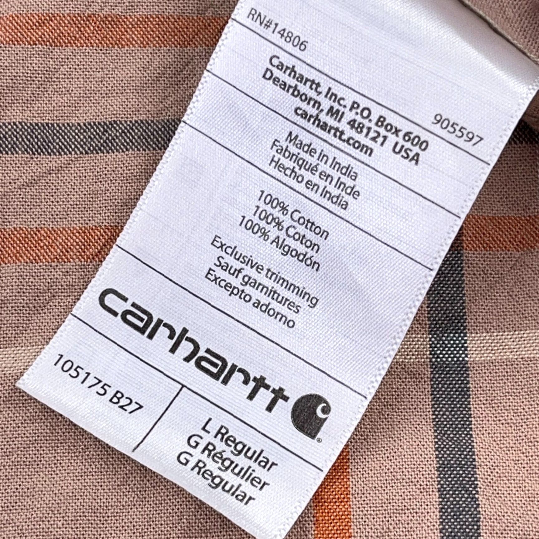 Carhartt VINTAGE Carhartt Shirt Men Large Tan Orange Plaid Button Up Loose Fit Workwear Pockets Size US L / EU 52-54 / 3 - 6 Thumbnail