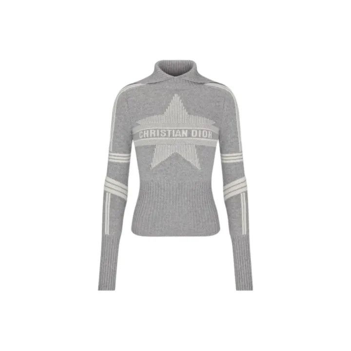 Dior Dior Gray High Neck Logo Knit Sweater 0079 Size S / US 4 / IT 40 - 1 Thumbnail