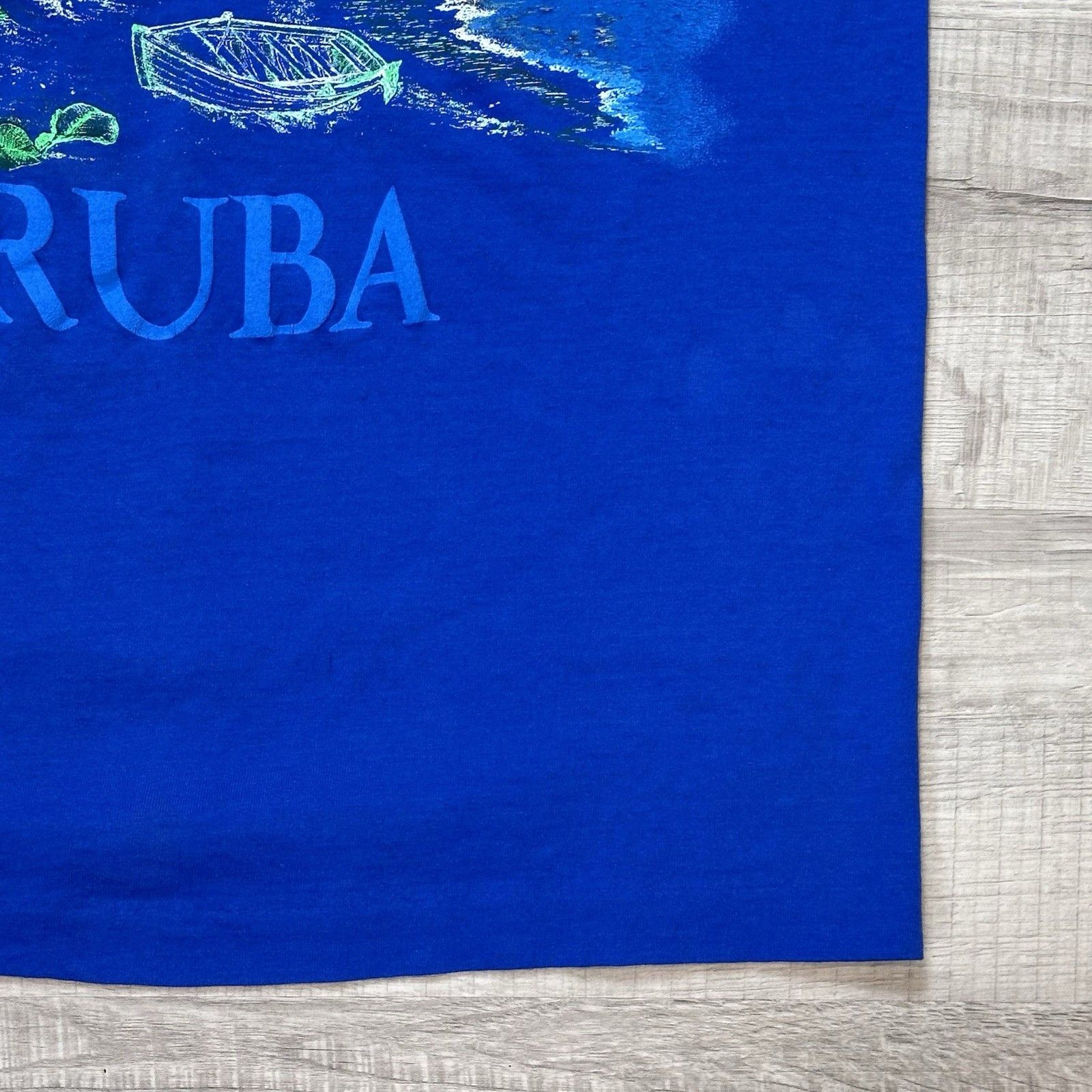 Fruit Of The Loom Vintage Aruba Beach T-Shirt Surf Wave Blue Single Stitch 90s Size US XL / EU 56 / 4 - 3 Thumbnail