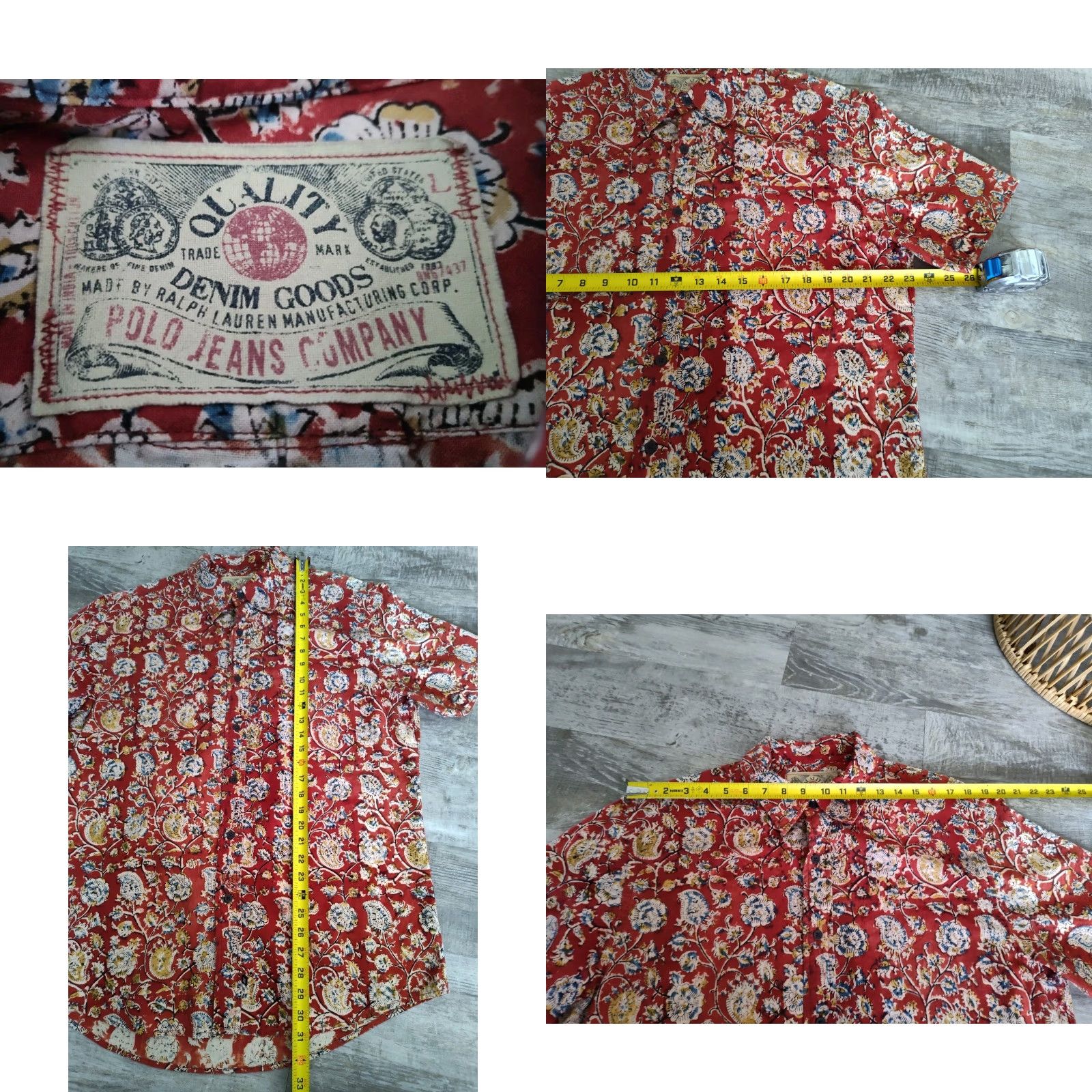 Ralph Lauren VINTAGE Ralph Lauren Polo Jeans Co Floral AOP Casual Beach Camp Button-Up Shirt Men Large Red Cotton 90s Hawaiian Size US L / EU 52-54 / 3 - 8 Thumbnail