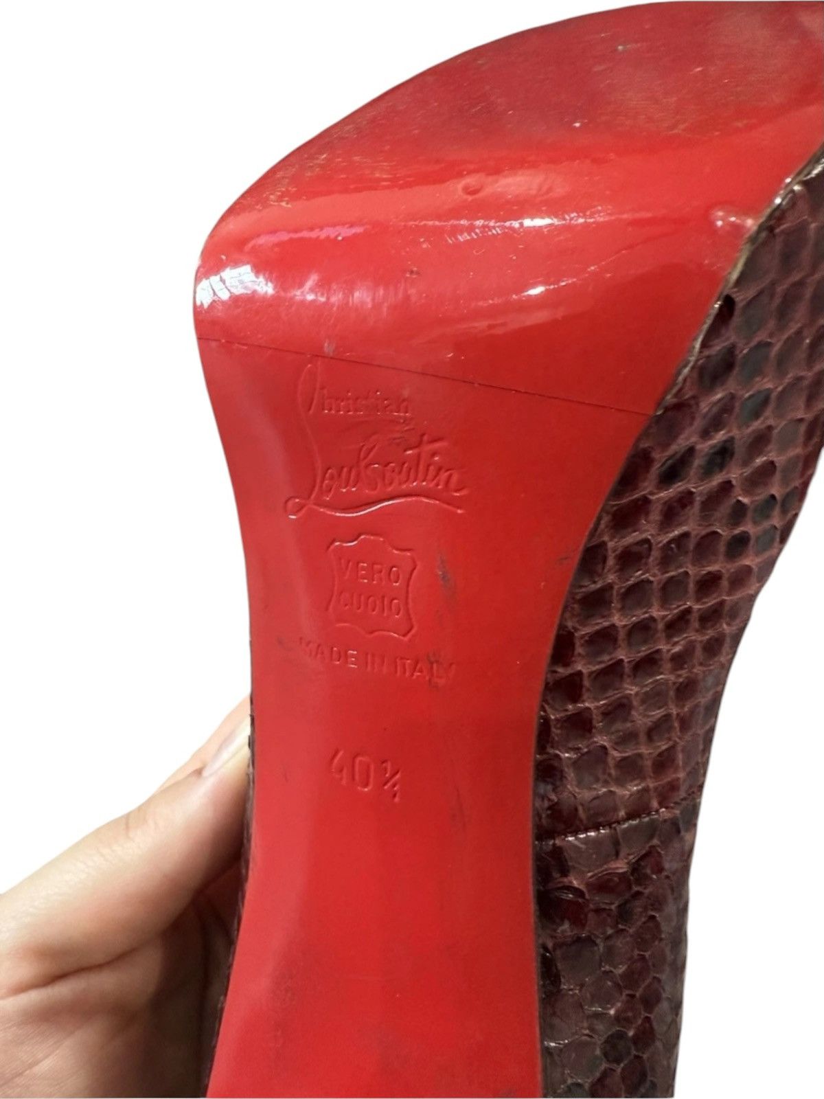 Christian Louboutin Christian Louboutin Burgundy Python Peep Toe Heels EU 40.5 Size US 10.5 / IT 40.5 - 6 Thumbnail