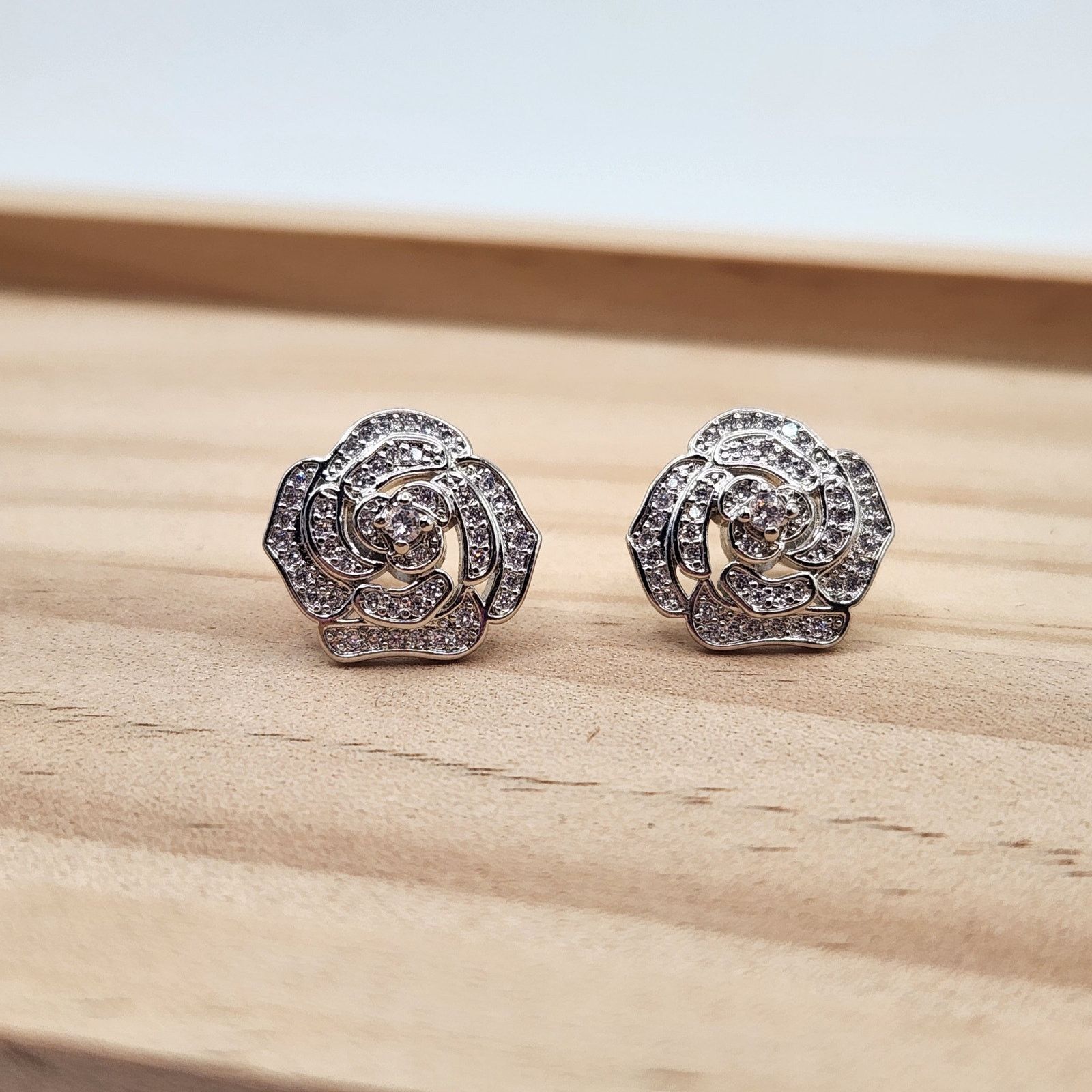 Other Elegant Camellia Flower Stud Earrings - Cubic Zirconia Size ONE SIZE - 17 Thumbnail