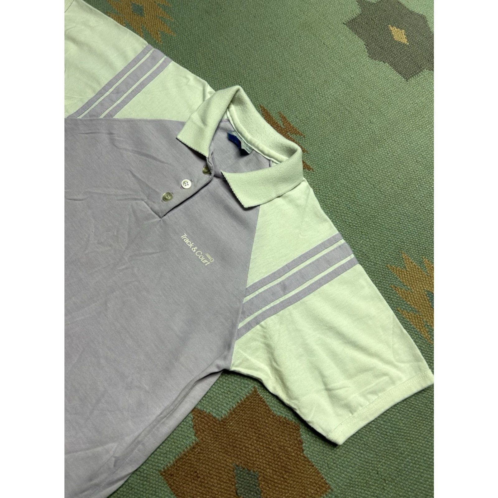 Vintage VINTAGE 80s short sleeve polo shirt striped lilac purple 2 tone soft Sm/Med Mens Polo Shirts 80s Mens Purple Striped Polo Size US M / EU 48-50 / 2 - 2 Thumbnail