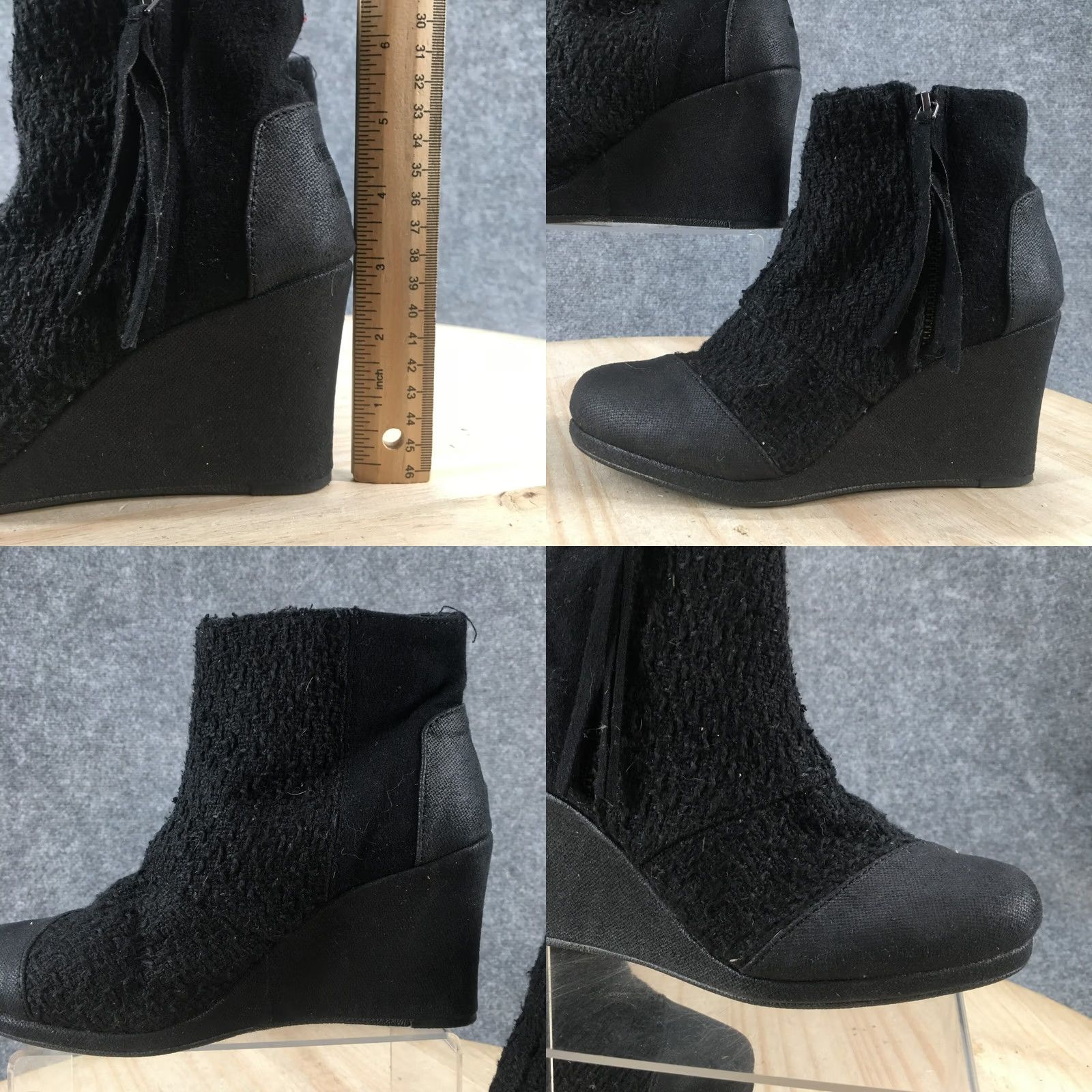 Toms TOMS Boots Womens 6.5 Avery Ankle Booties Black Wedge Tasseled Zip Round Toe Size US 7 / IT 37 - 9 Thumbnail