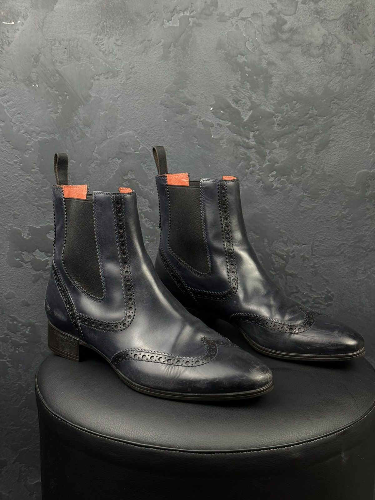 Santoni Santoni Wingtip Chelsea Ankle Boots Black Leather Women Size US 10.5 / IT 40.5 - 7 Thumbnail
