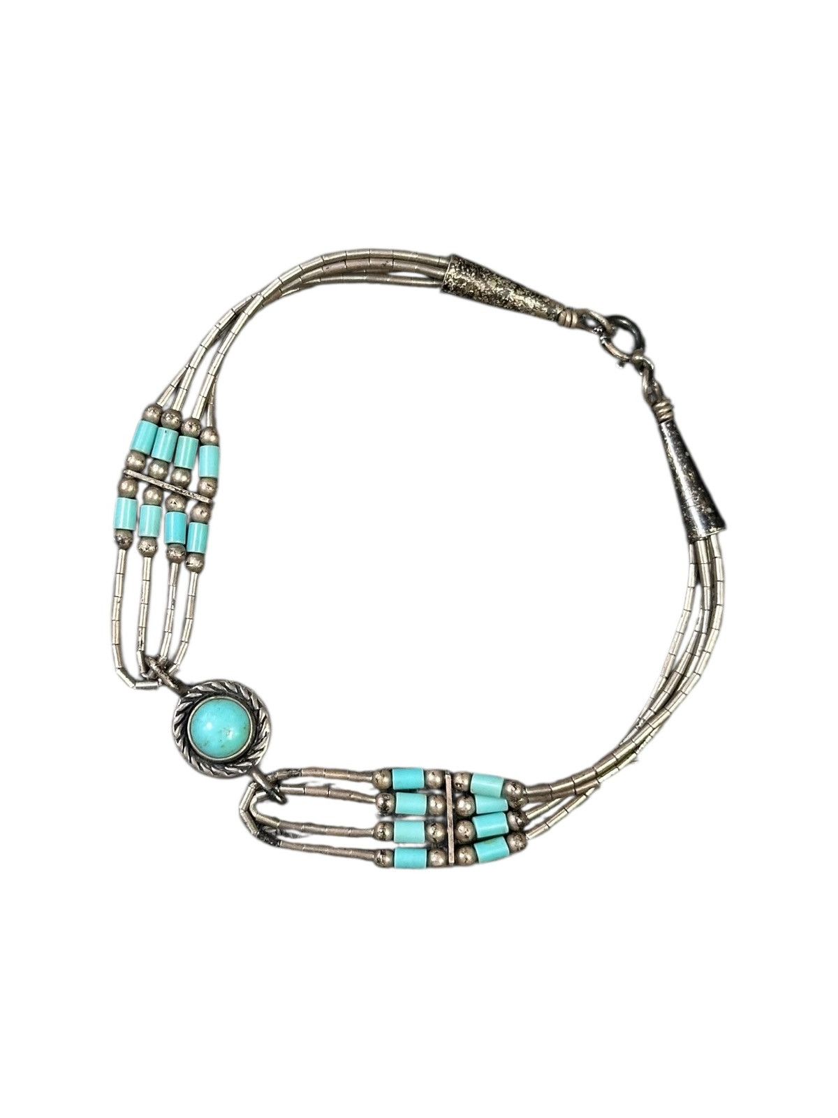 Vintage 1980s SOUTHWESTERN LIQUID SILVER HEISHI TURQUOISE BRACLET Size ONE SIZE - 1 Thumbnail