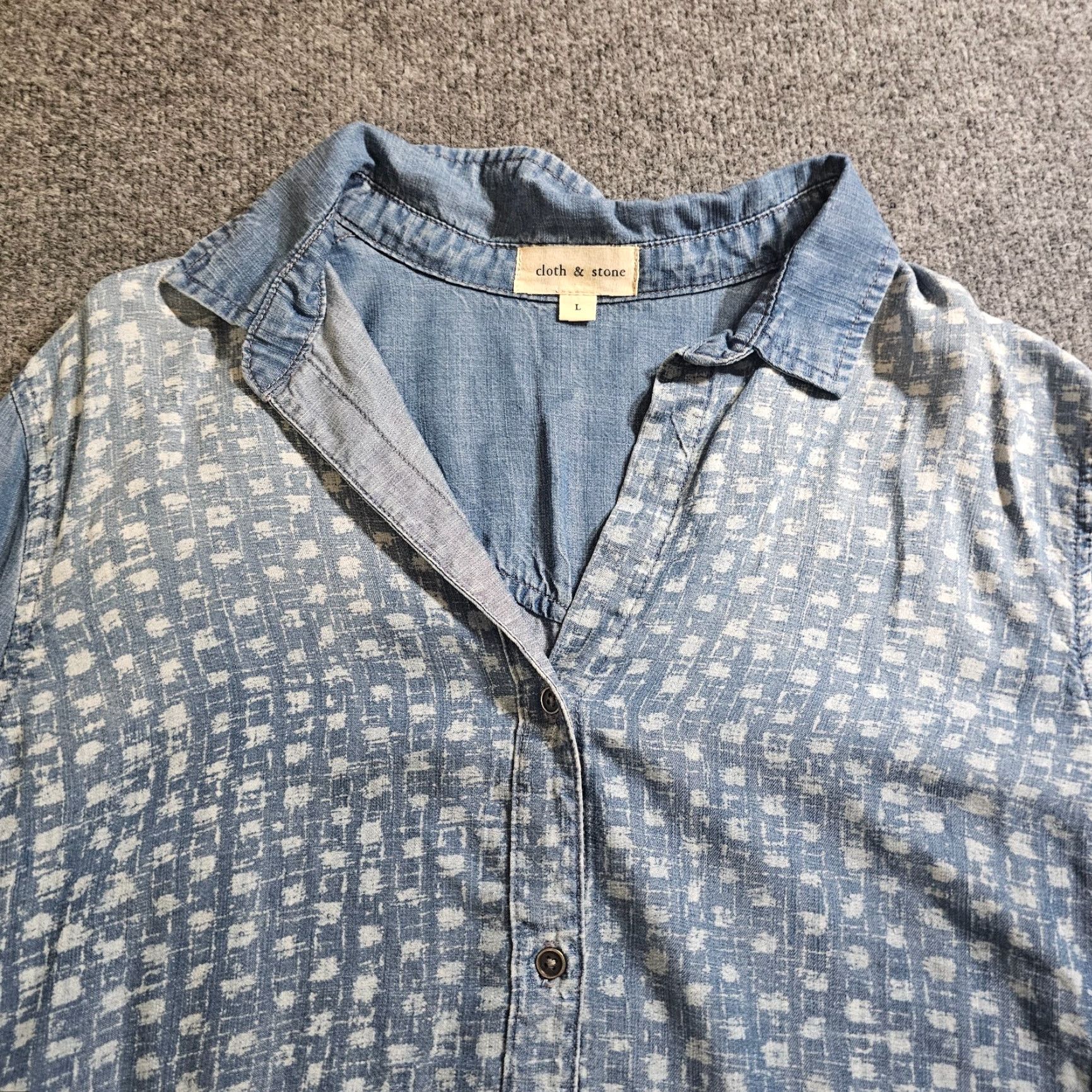 CLOT Cloth & Stone Top Shirt Womens Large Blue Distressed Button Long Sleeve Casual Shirt Size L / US 10 / IT 46 - 2 Thumbnail