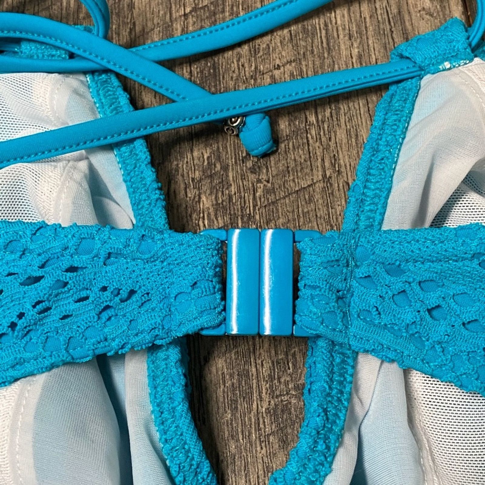 Freya Lingerie Aqua Blue Lace Halter Bikini Top 32G Size L / US 10 / IT 46 - 3 Thumbnail