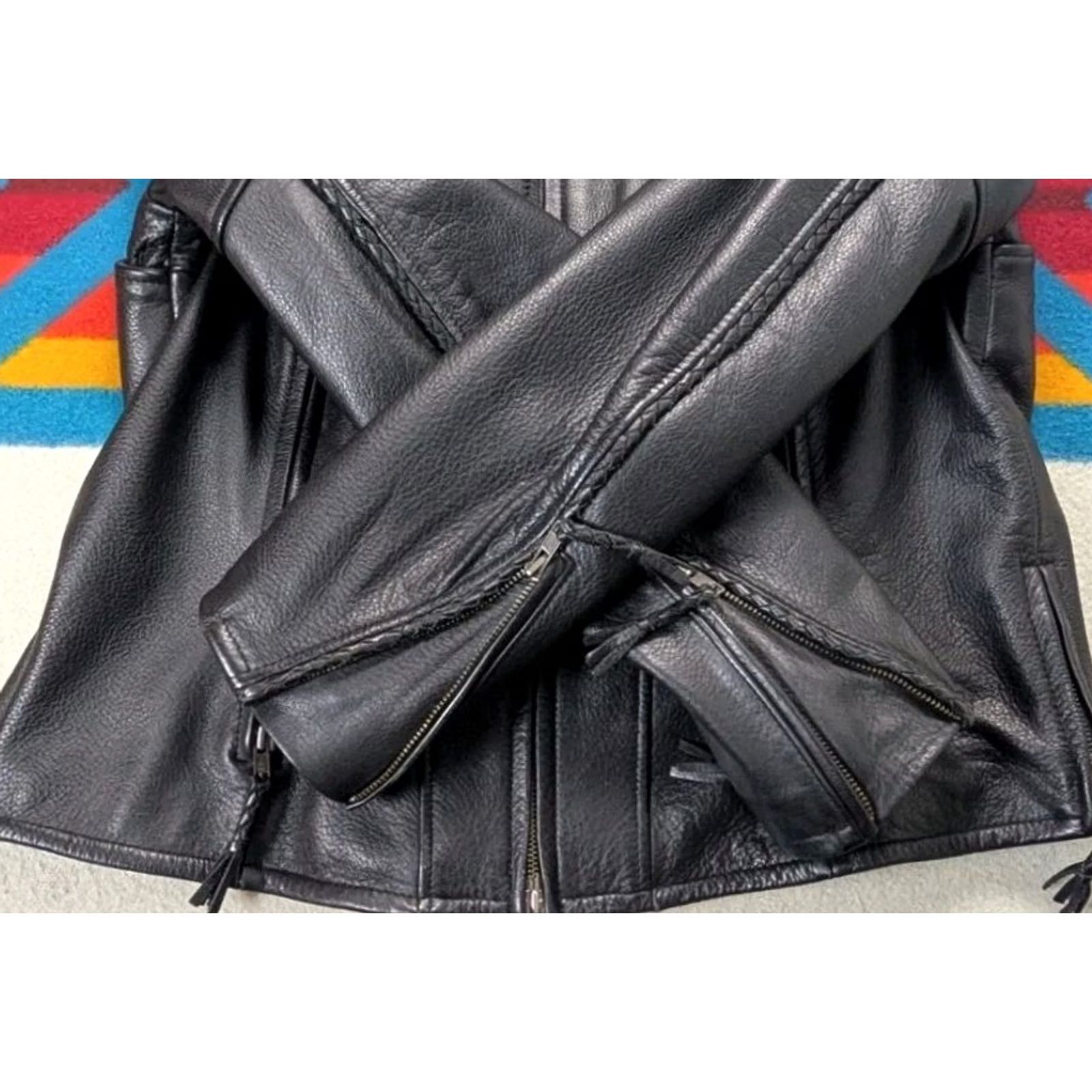 Harley Davidson Harley Davidson Women's XL Black Motorcycle Jacket Leather Willie G Wheel Casual Travel Full Zip Lined Zipped Pockets Size XL / US 12-14 / IT 48-50 - 6 Thumbnail