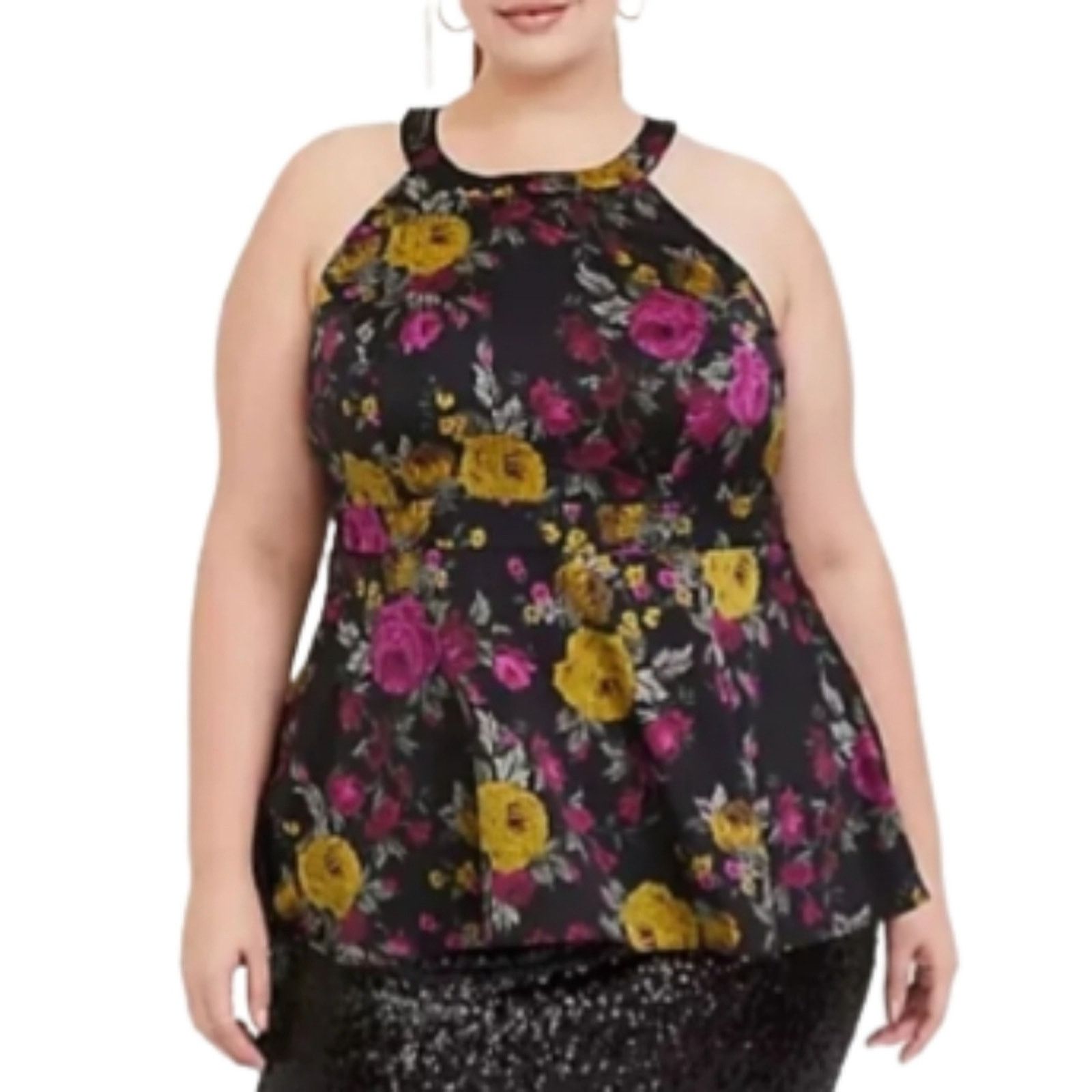 Torrid TORRID ☆ FLORAL BLACK SATIN HALTER TOP ☆ 4X NWT Size 4XL / US 24-26 - 2 Thumbnail