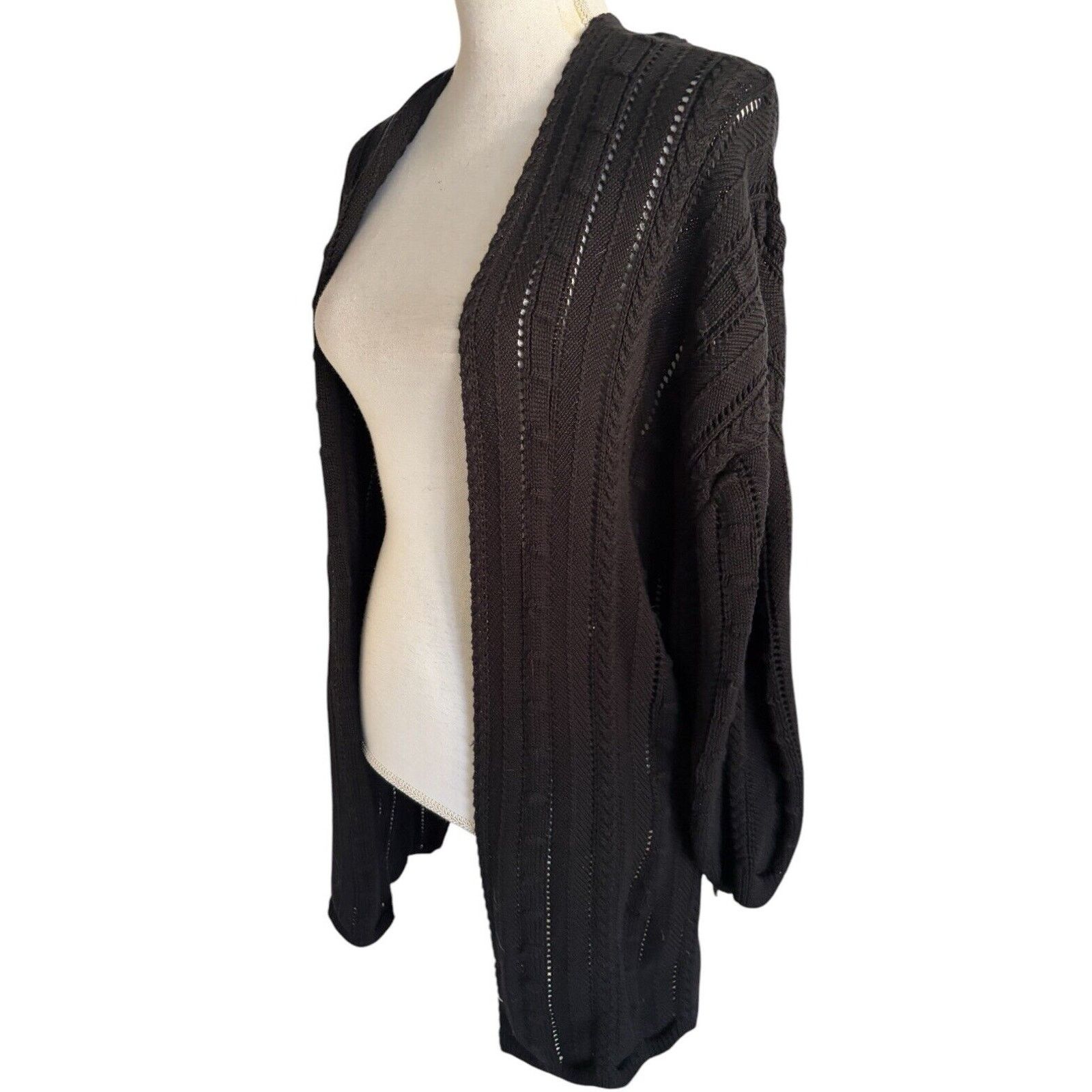 Autumn Cashmere Cotton by Autumn Cashmere Open Pointelle Duster Black L NEW Size L / US 10 / IT 46 - 4 Thumbnail