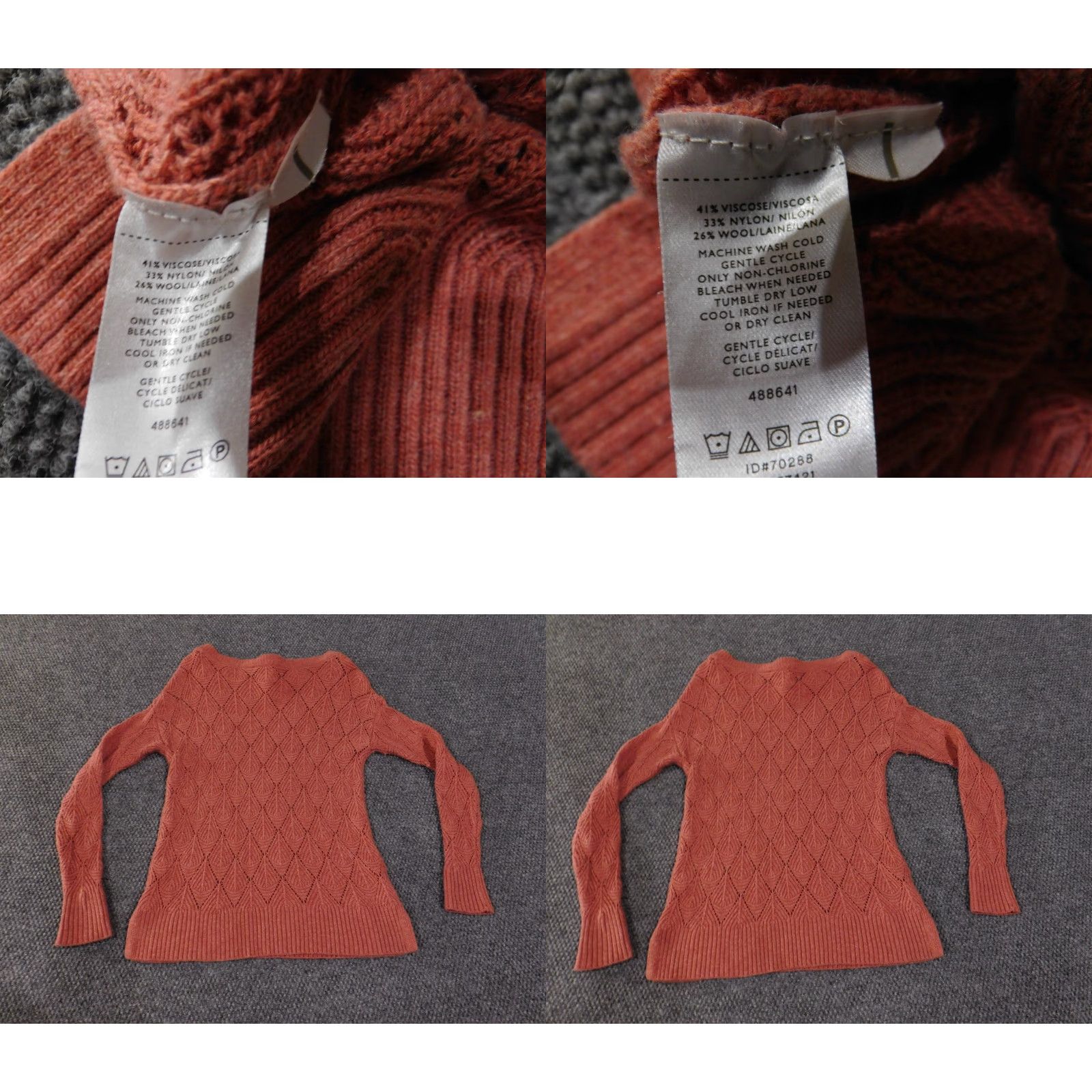 Loft LOFT Womens Small Rust Red Long Sleeve Knit Pullover Diamond Pattern Sweater Crew Neck Pullover Regular Fit Casual Size S / US 4 / IT 40 - 8 Thumbnail
