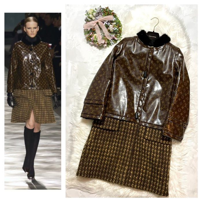 Louis Vuitton Louis Vuitton Mink fur × Monogram × Tweed jacket coat 36