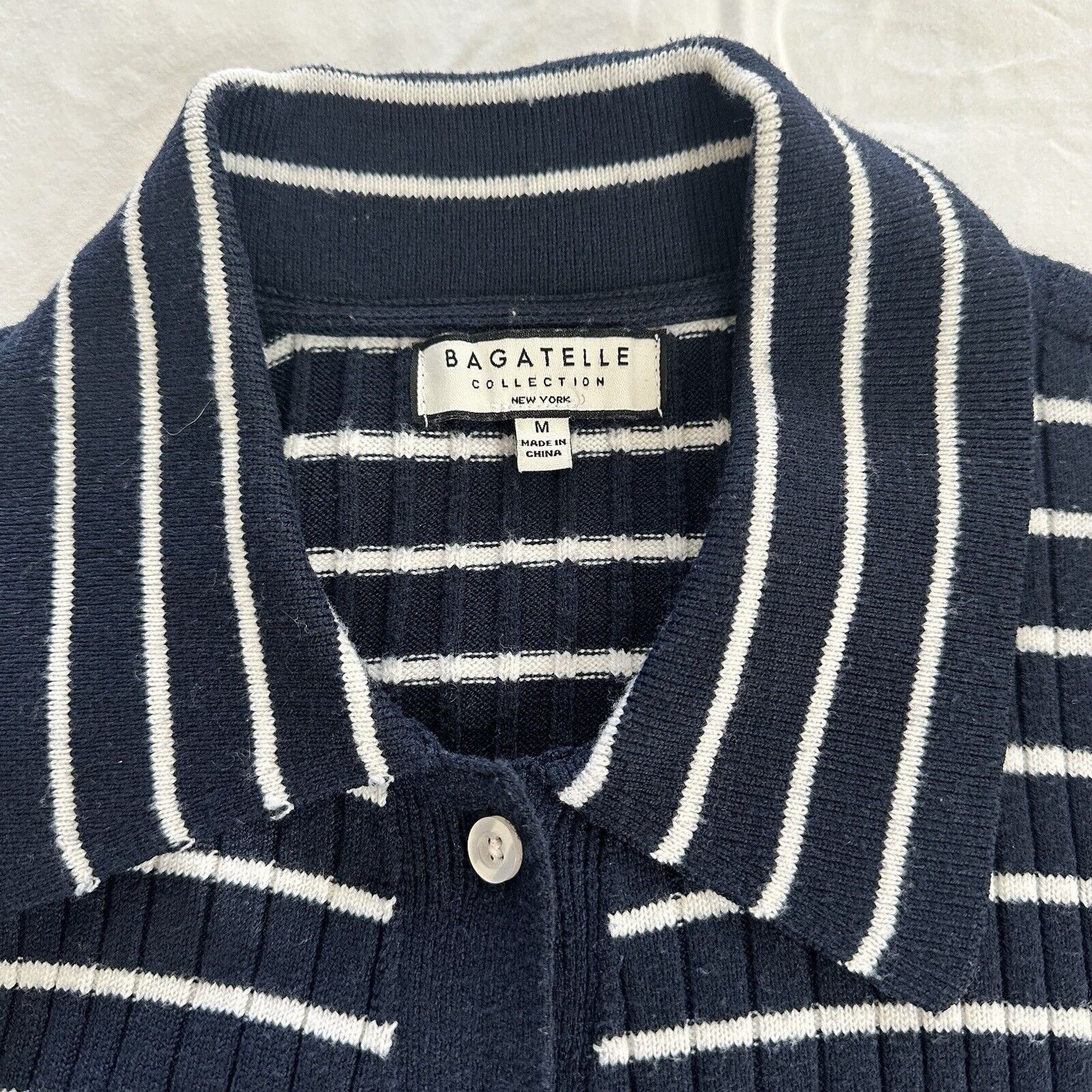 Other Navy White Striped Ribbed Cardigan Sweater Bagatelle Size M Size M / US 6-8 / IT 42-44 - 2 Thumbnail