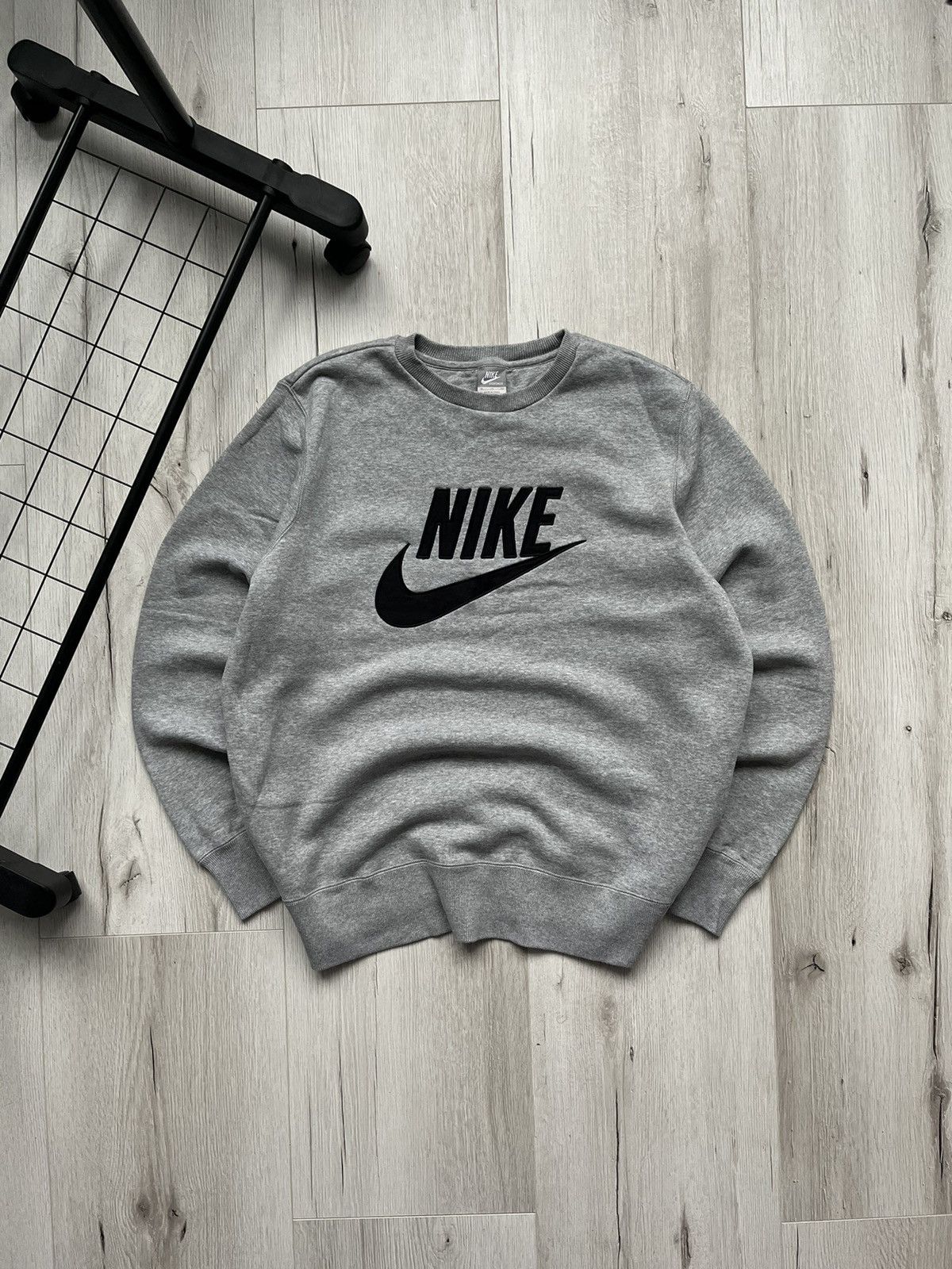 Nike × Vintage Vintage 90s Nike Big Swoosh Logo Grey Sweatshirt Y2K Size US XL / EU 56 / 4 - 1 Thumbnail