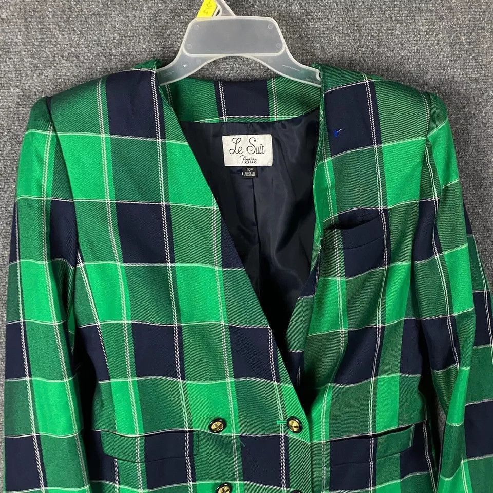 Other Le Suit Blazer Women's 10P Petite Green Blue Viscose Adults Size L / US 10 / IT 46 - 2 Thumbnail