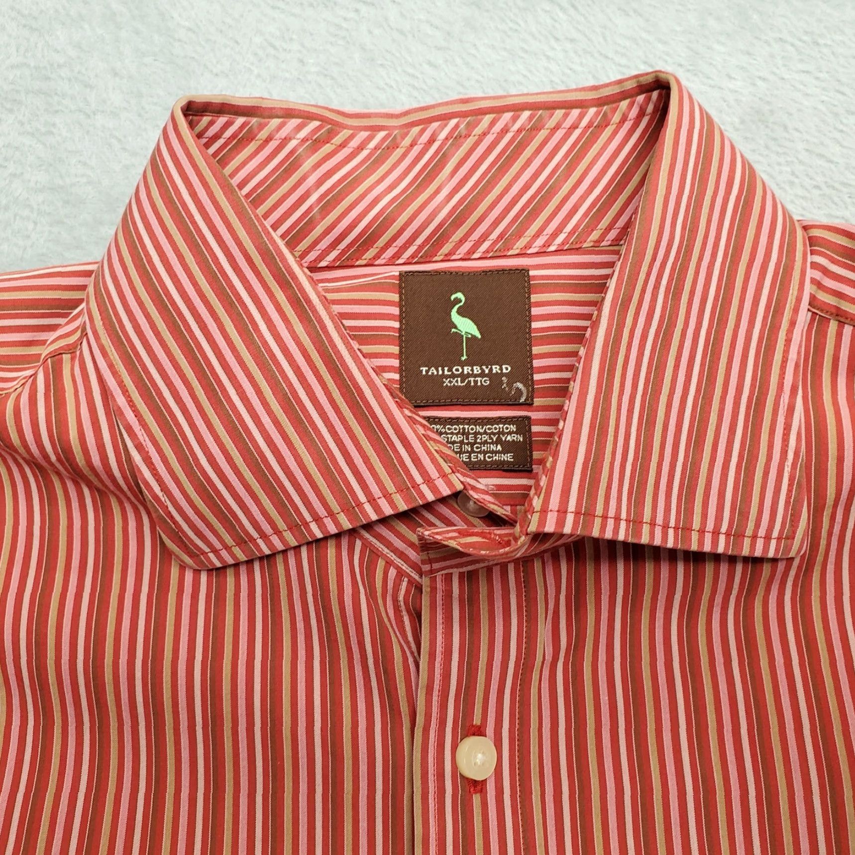 Tailorbyrd Tailorbyrd Shirt Men 2XL Red Striped 100% Cotton Long Sleeve Button Casual Shirt Size US XXL / EU 58 / 5 - 3 Thumbnail