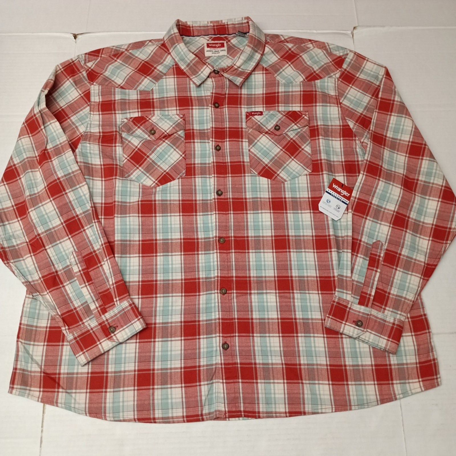 Wrangler Wrangler Cowboy Wash Shirt Men's Size 3XL Red Sky Blue Plaid Size US XXL / EU 58 / 5 - 1 Thumbnail