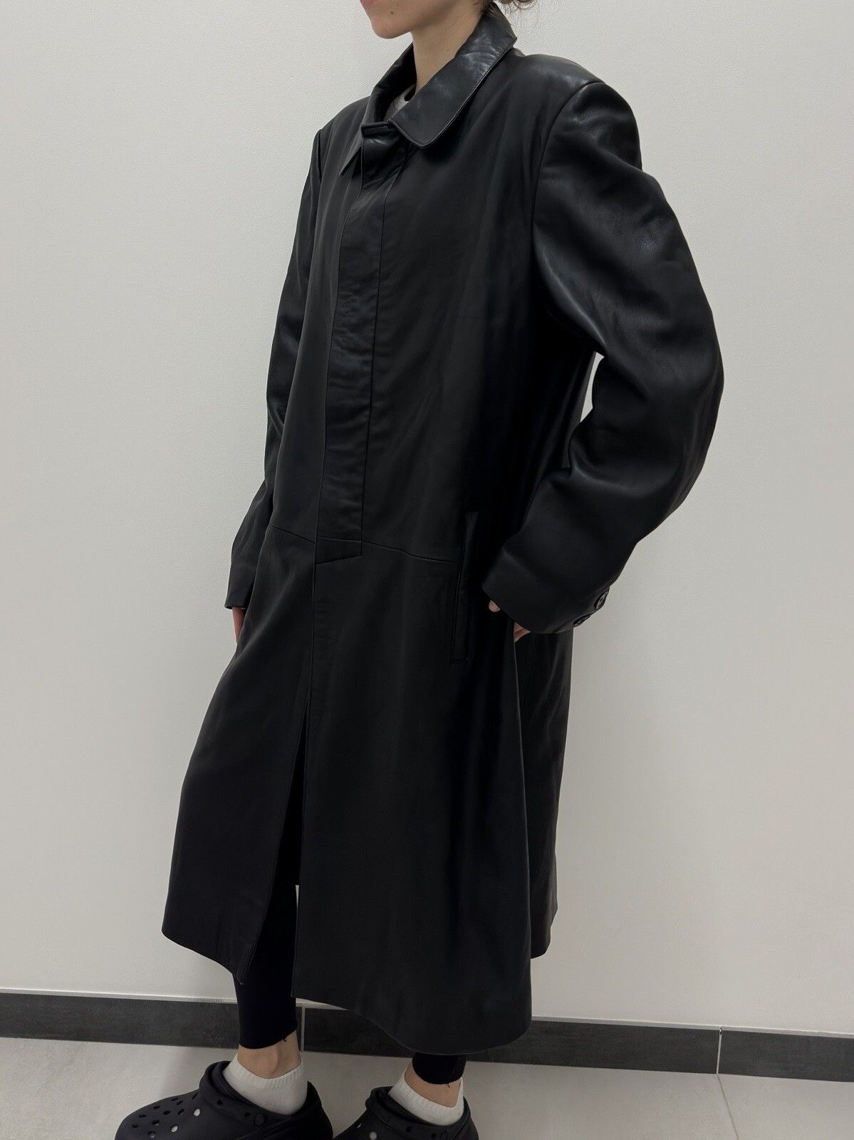 vintage ZARA Leather Long Trench Coat Jacket y2k Swag