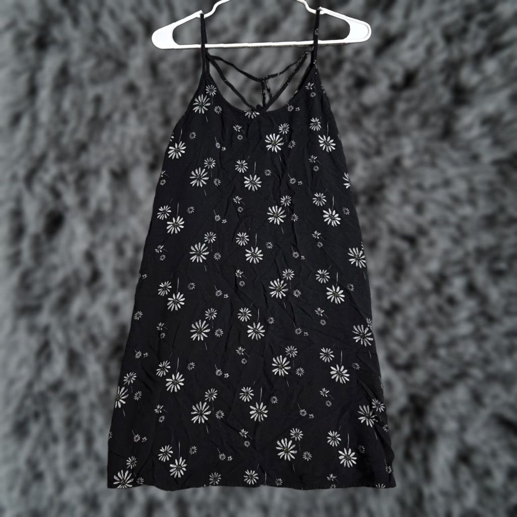 Vintage SO Daisy Print Slip Dress M Black Rayon Short Casual Women Regular Slip Dress Summer 90s Y2K Grunge Flower Cottagecore Festival Womens Size M / US 6-8 / IT 42-44 - 1 Thumbnail