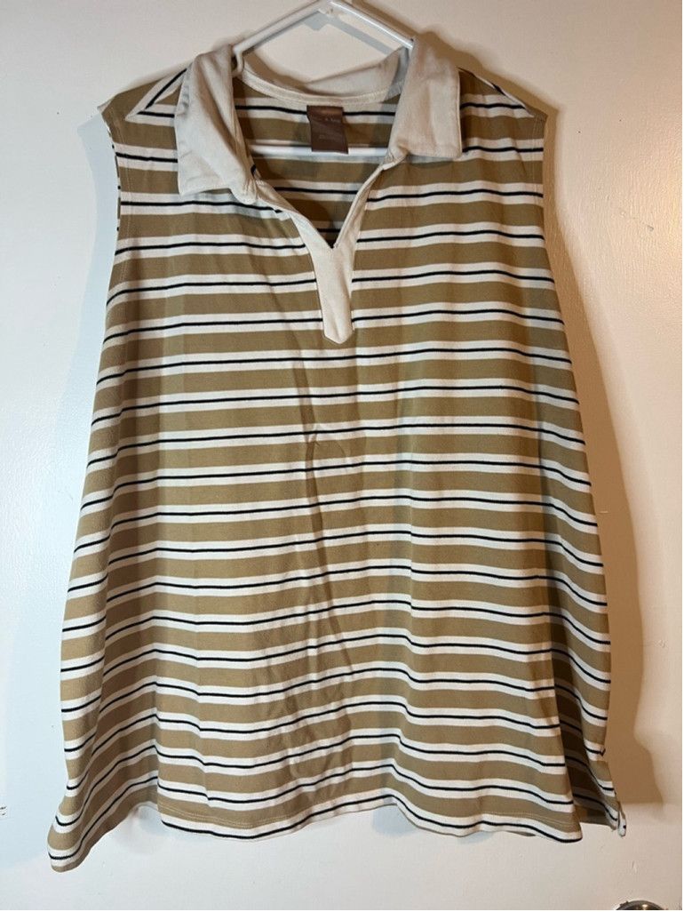 Other Women's White Stag 3X Brown Striped Sleeveless Polo Shirt Size 3XL / US 20-22 - 1 Thumbnail