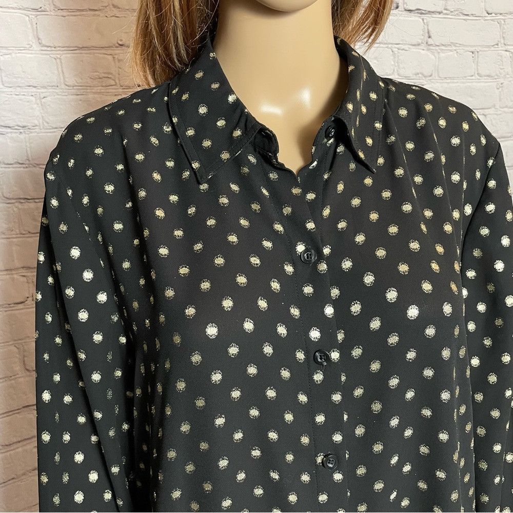 Chicos Chico's Black With Gold Polka Dots Blouse Size 2 US L Size L / US 10 / IT 46 - 2 Thumbnail