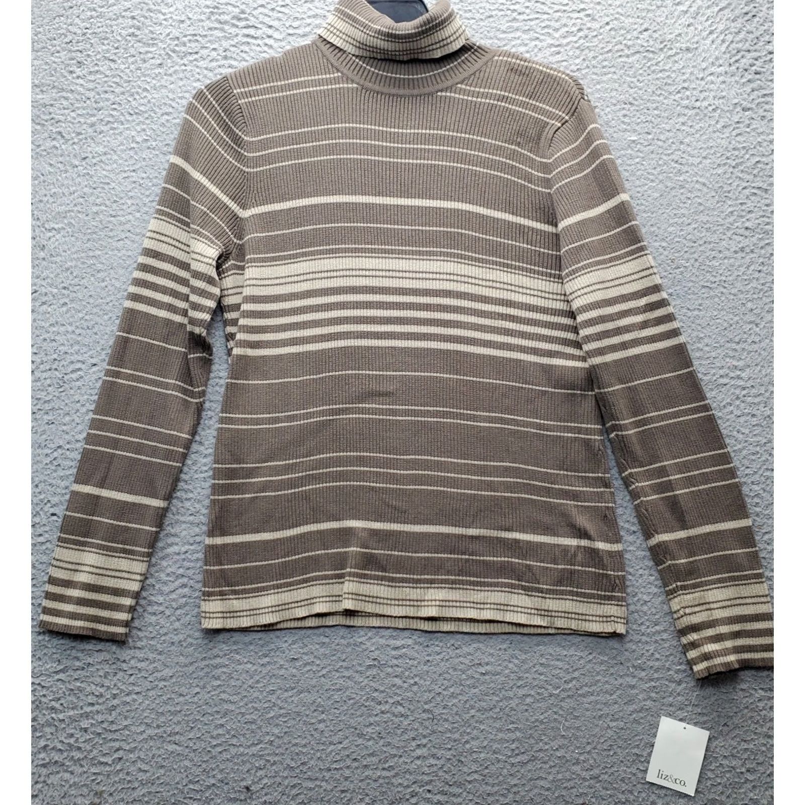 CO Liz & Co Knit Top Womens XL Multicolor Striped Turtleneck Pullover Size XL / US 12-14 / IT 48-50 - 2 Thumbnail