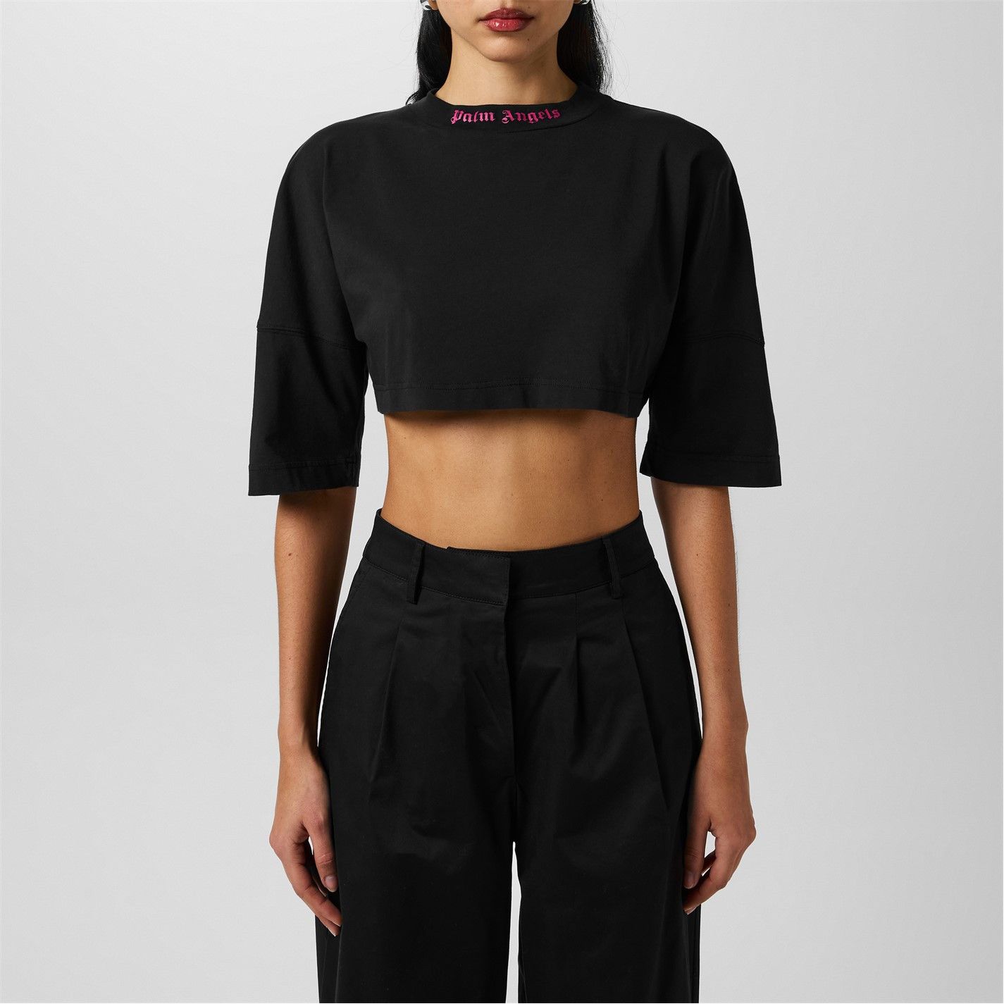 Palm Angels o1g2r1mq0325 Logo Crop T-Shirt in Black Size XS / US 0-2 / IT 36-38 - 3 Thumbnail