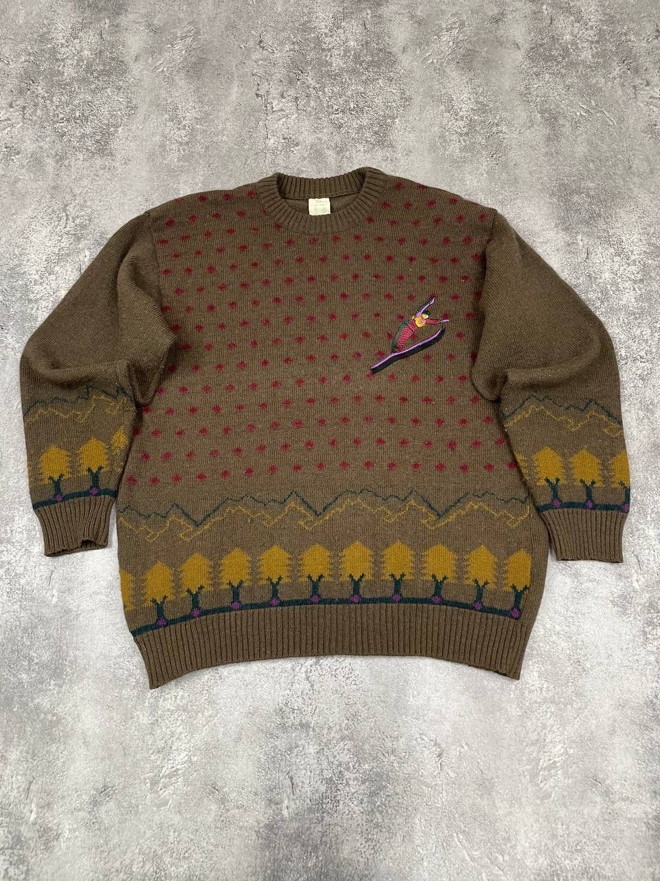 Vintage Vintage Knit Sweater Brown Patterned Crewneck Jumper Wool Size US XL / EU 56 / 4 - 1 Thumbnail