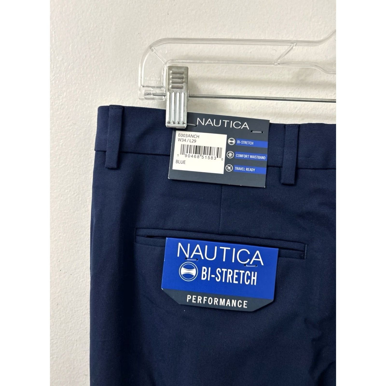 Nautica Nautica Performance Pants Mens 34x29 Blue Bi-Stretch Comfort Waistband Dress Pants Travel Business Size US 34 / EU 50 - 4 Thumbnail