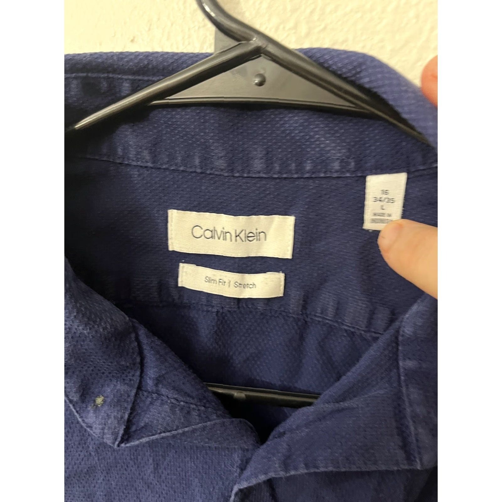 Calvin Klein VINTAGE CALVIN KLEIN Shirt Cotton Blue Solid Slim Fit Stretch 16 Large Size US L / EU 52-54 / 3 - 3 Thumbnail