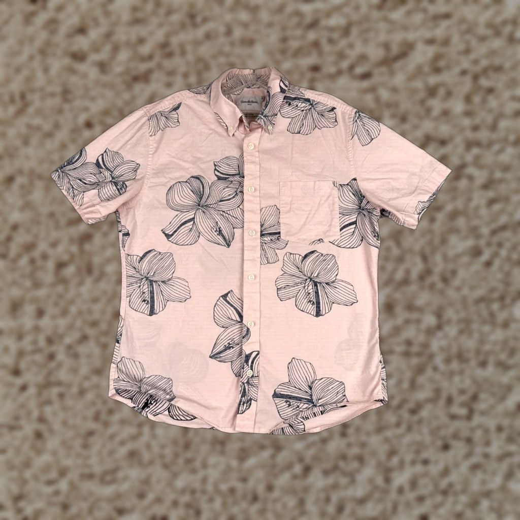 Vintage Goodfellow & Co Pink Floral Hawaiian Slim Fit Button-Up Shirt Men Medium Size US M / EU 48-50 / 2 - 1 Thumbnail