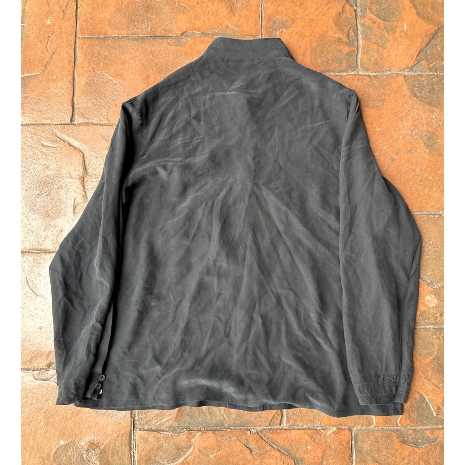 Vintage VINTAGE Marie France Button Up Blouse Shirt Top Women's 40 Silk Black Roll Tab Sleeve Ruffle Button-Up Size M / US 6-8 / IT 42-44 - 3 Thumbnail