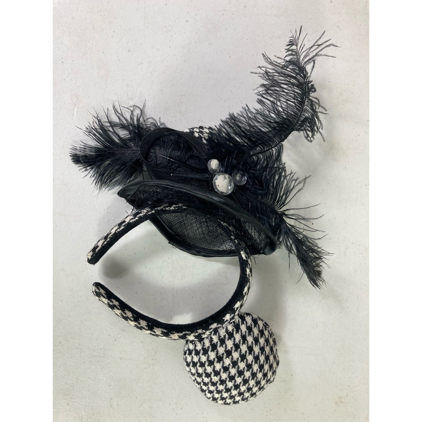Disney Houndstooth Mickey Ears Black White Disney Parks DAMAGED Size ONE SIZE - 3 Thumbnail