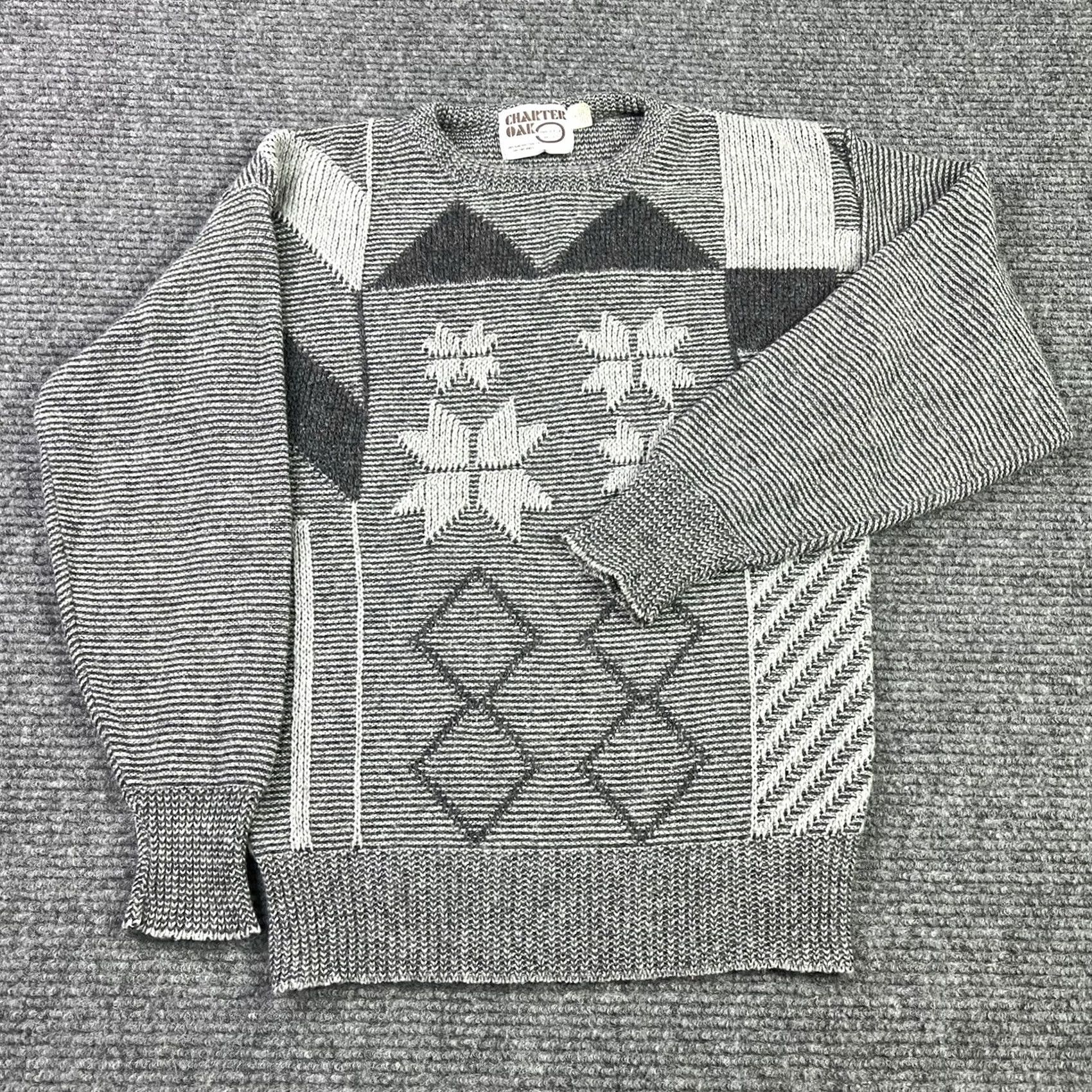 Vintage VINTAGE Charter Oak Sweater Geometric Pattern Gray Medium Mens Cardigan Crew Neck Long Sleeve Knit Size US M / EU 48-50 / 2 - 8 Thumbnail