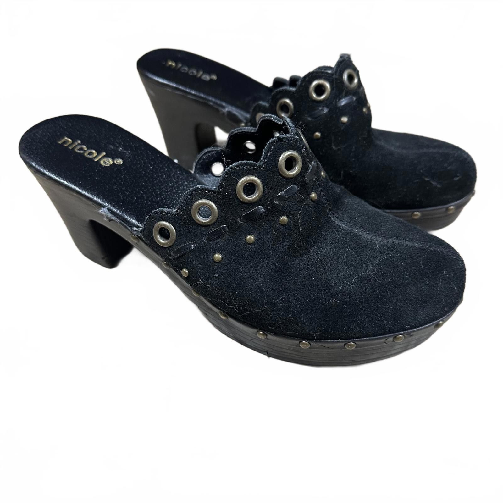Nicole Club Women’s Mules Black Studded Suede 6 Vintage Size US 6 / IT 36 - 1 Thumbnail