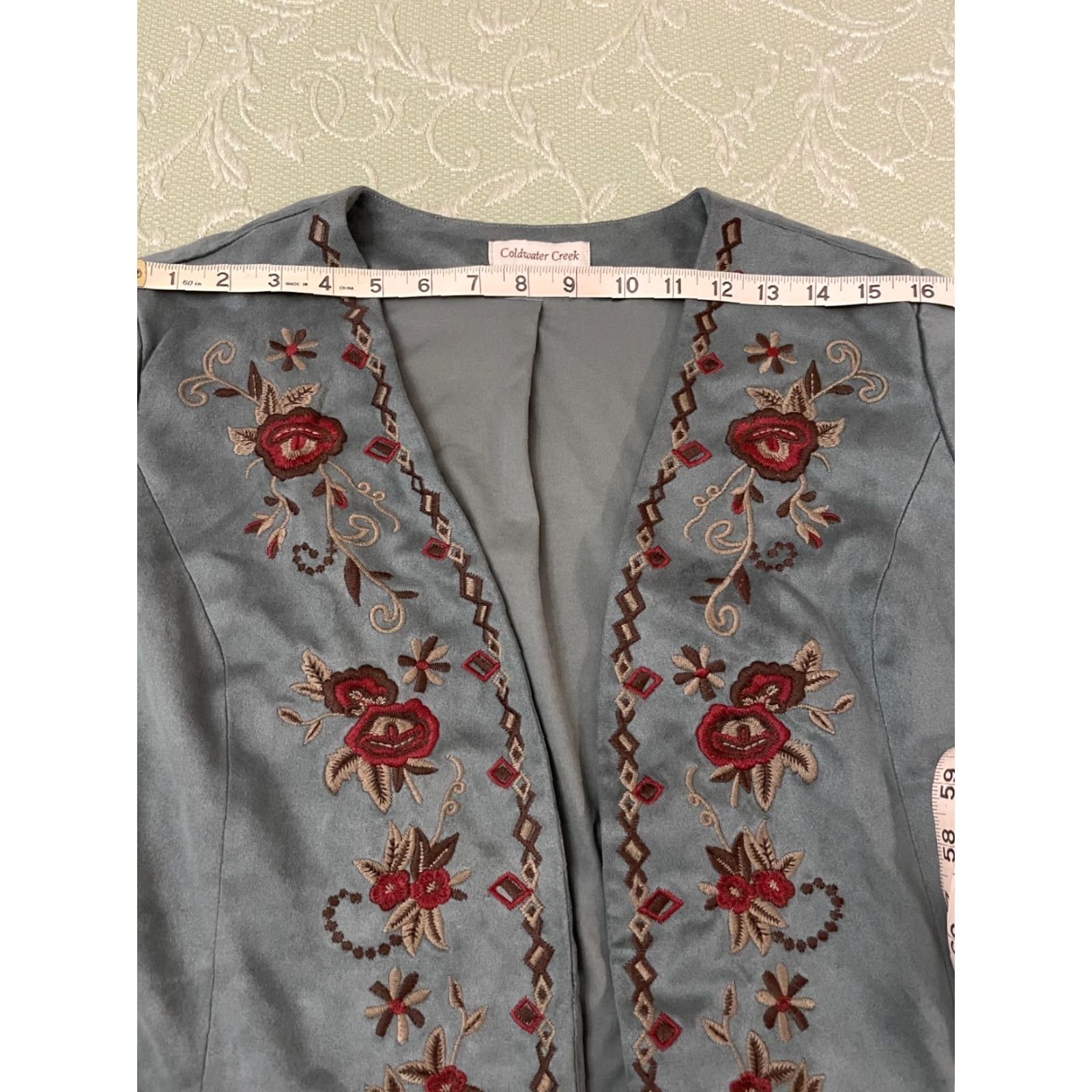 Coldwater Creek Coldwater Creek PL 14 L Western Moleskin Boho Art Folk Long Blazer Jacket XL Women Soft Gray Green Blue Size XL / US 12-14 / IT 48-50 - 6 Thumbnail