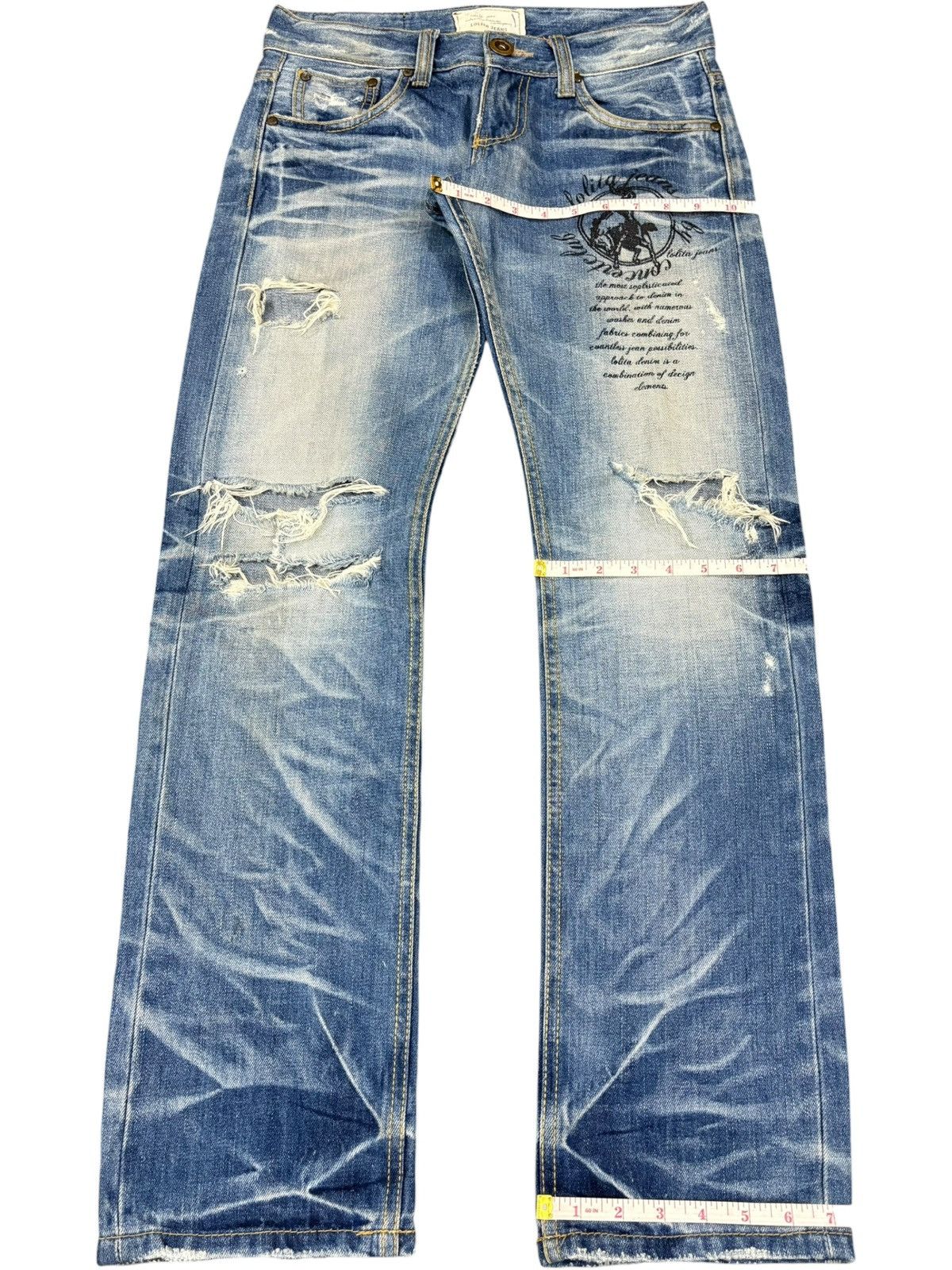 Hysteric Glamour Vintage Lolita Punk Printed Faded Wash Distress Jeans Size 31" - 13 Thumbnail