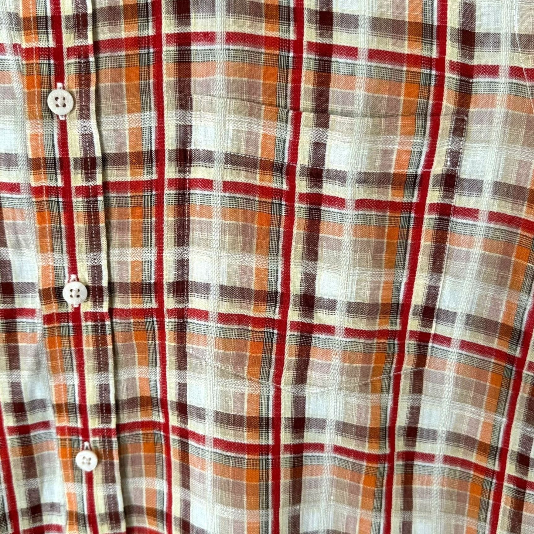 BUGATCHI VINTAGE Bugatchi Plaid Linen Shirt Orange Adult Large Short Sleeve Button-Up Mens Size US L / EU 52-54 / 3 - 7 Thumbnail