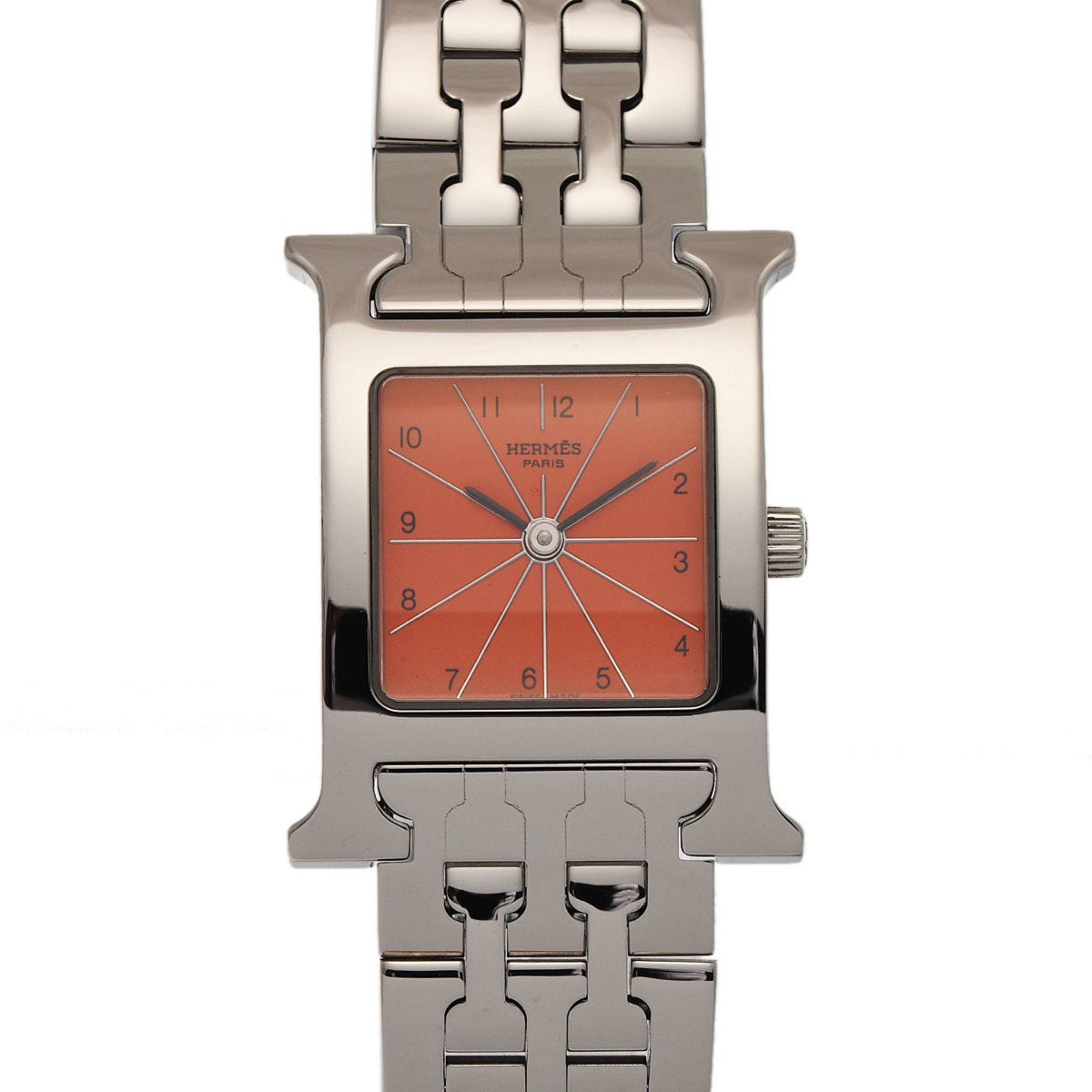 image of Hermes H Watch Hh1.210 Ladies Ss Wristwatch Quartz Orange Dial, Women's