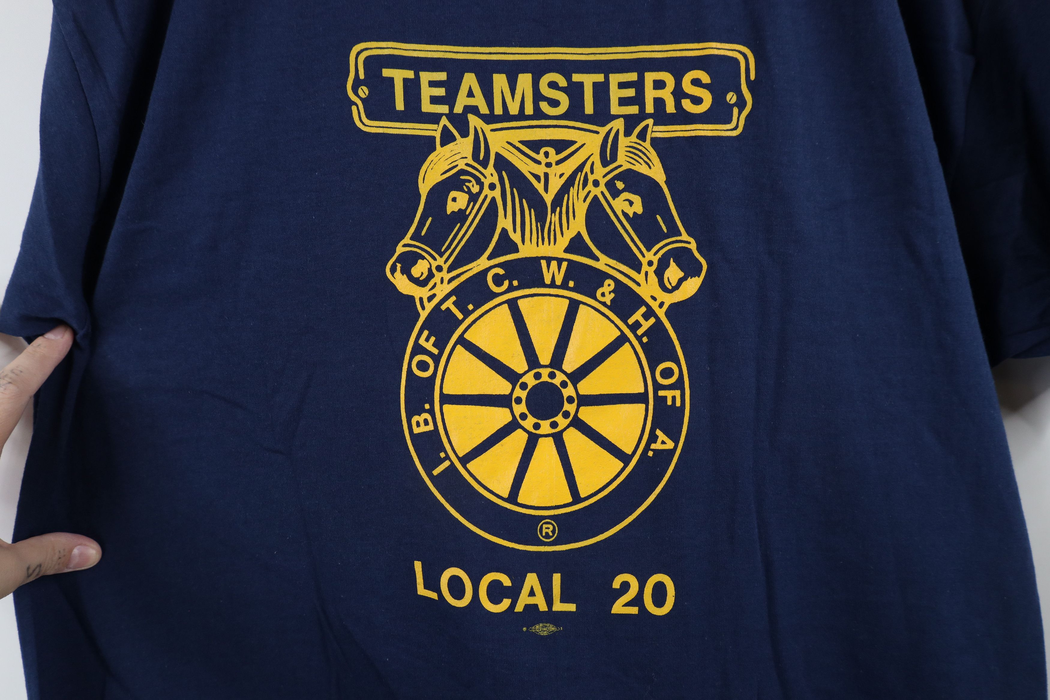 Vintage NOS Vintage 80s Local 20 Teamsters Union T-Shirt Blue USA Size US XL / EU 56 / 4 - 4 Thumbnail