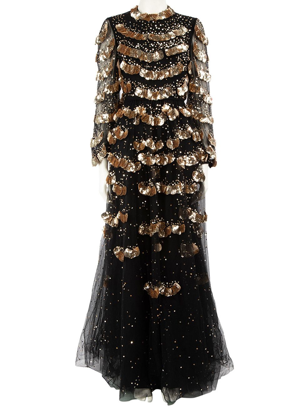 image of Valentino Garavani Black Sequin Embellished Tulle Maxi Gown, Women's (Size Small)