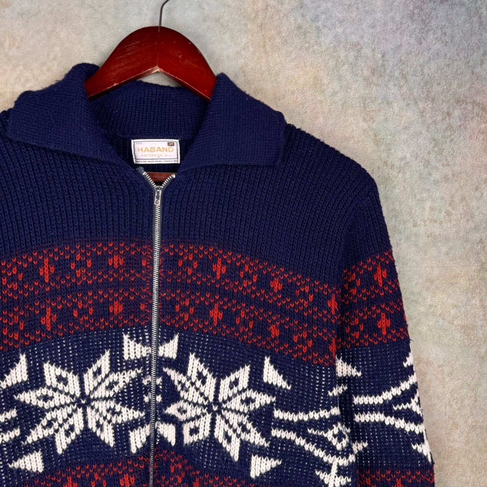 Vintage VTG 80s Knit Full Zip Jacket Sz M Navy Blue Red Size US M / EU 48-50 / 2 - 5 Thumbnail