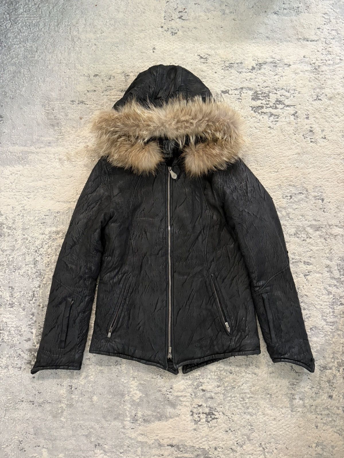 Obelisk Blistered Leather Fur Hood Jacket Size US L / EU 52-54 / 3 - 1 Thumbnail